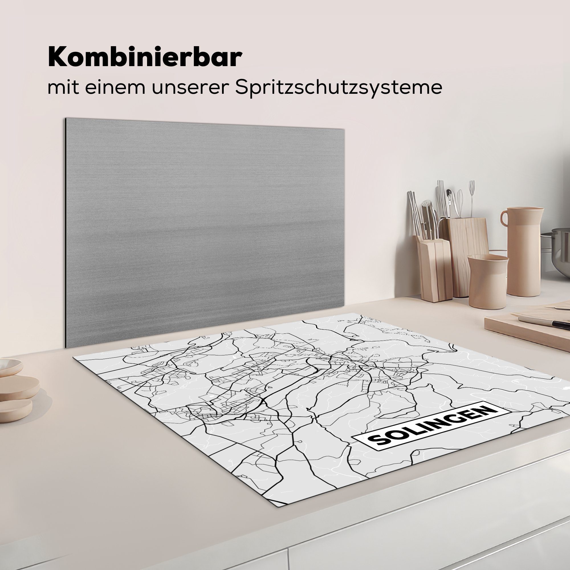 (1 Stadtplan - - Herdblende-/Abdeckplatte Arbeitsplatte Karte 78x78 - Deutschland Solingen, Ceranfeldabdeckung, tlg), Vinyl, für küche MuchoWow cm,
