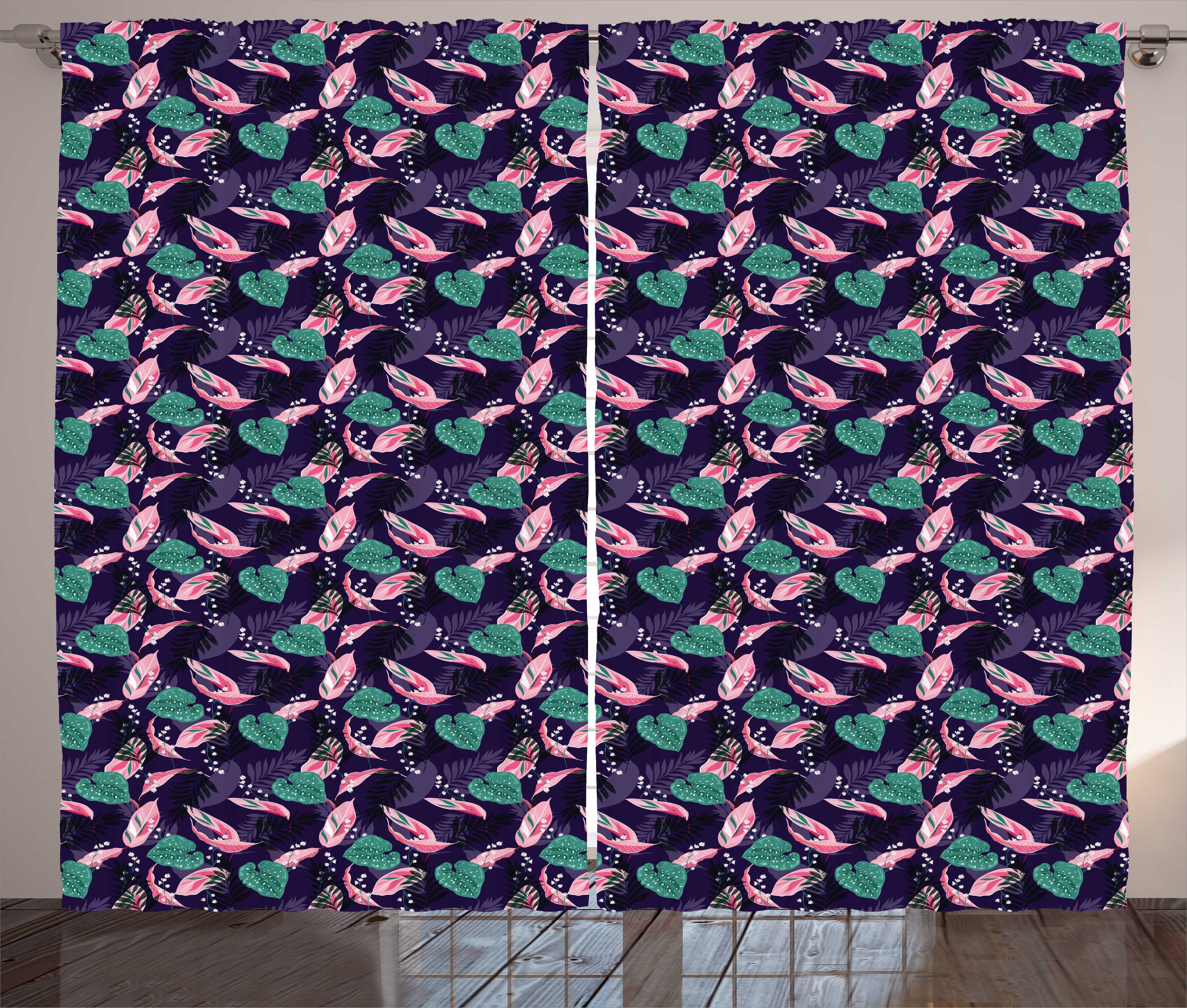 Gardine Schlafzimmer Kräuselband Vorhang mit Schlaufen und Haken, Abakuhaus, Sommer Abstrakt Farbige Blätter Kunst