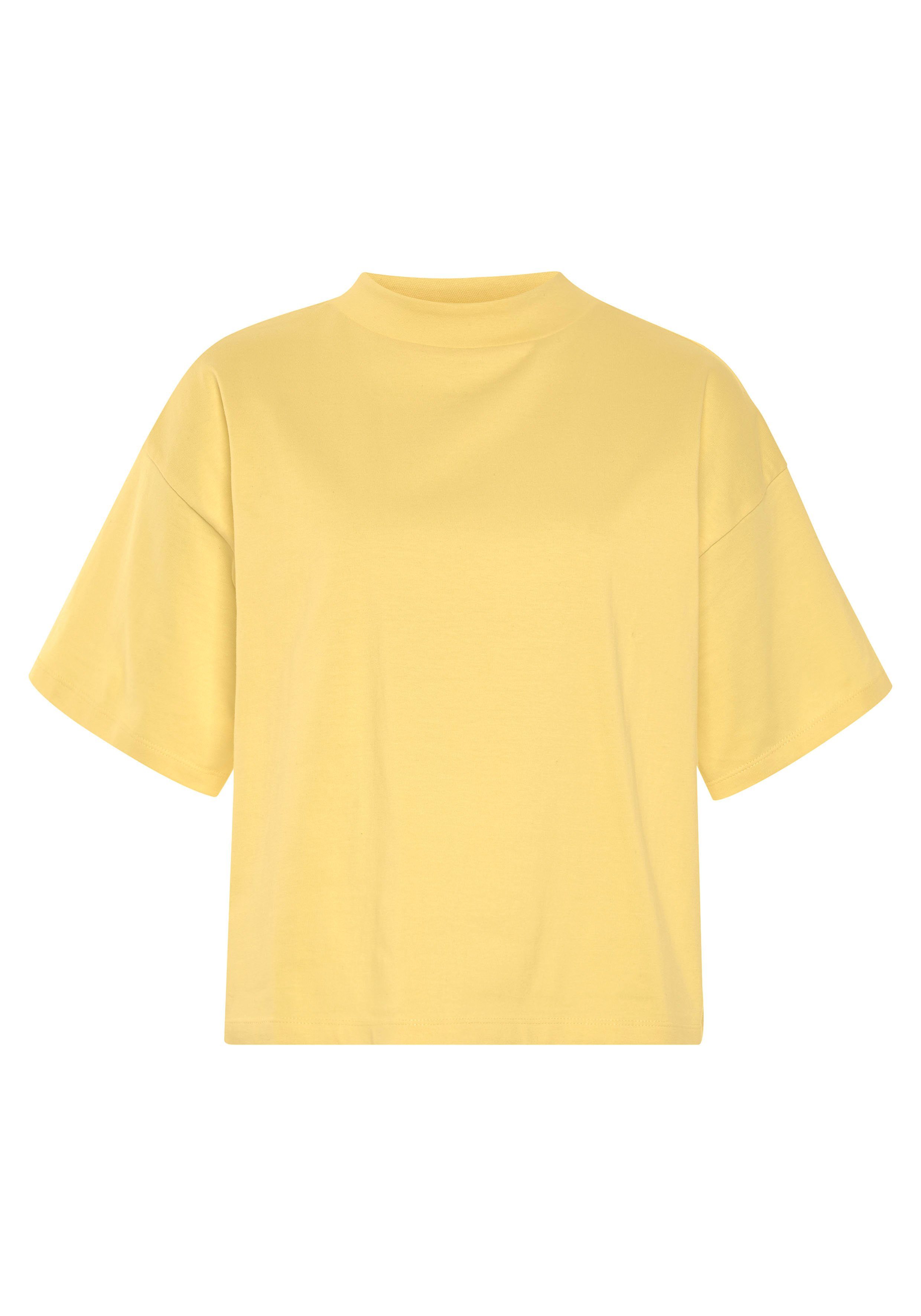 vanille breitem modisch AJC Oversize-Shirt gelb mit Rippen-Rundhalsausschnitt