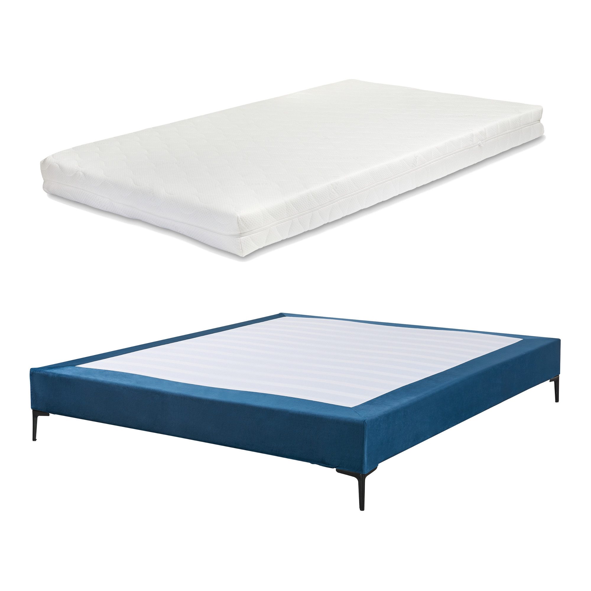 en.casa Polsterbett, »Lilla« mit abnehmbarem Bezug Samt 160 x 200 cm Blau günstig online kaufen