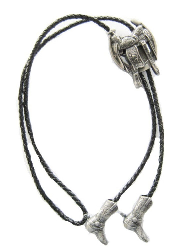Westernlifestyle Krawatte Westernsattel Hufeisen und Cowboystiefel Bolo Tie Westernkrawatte