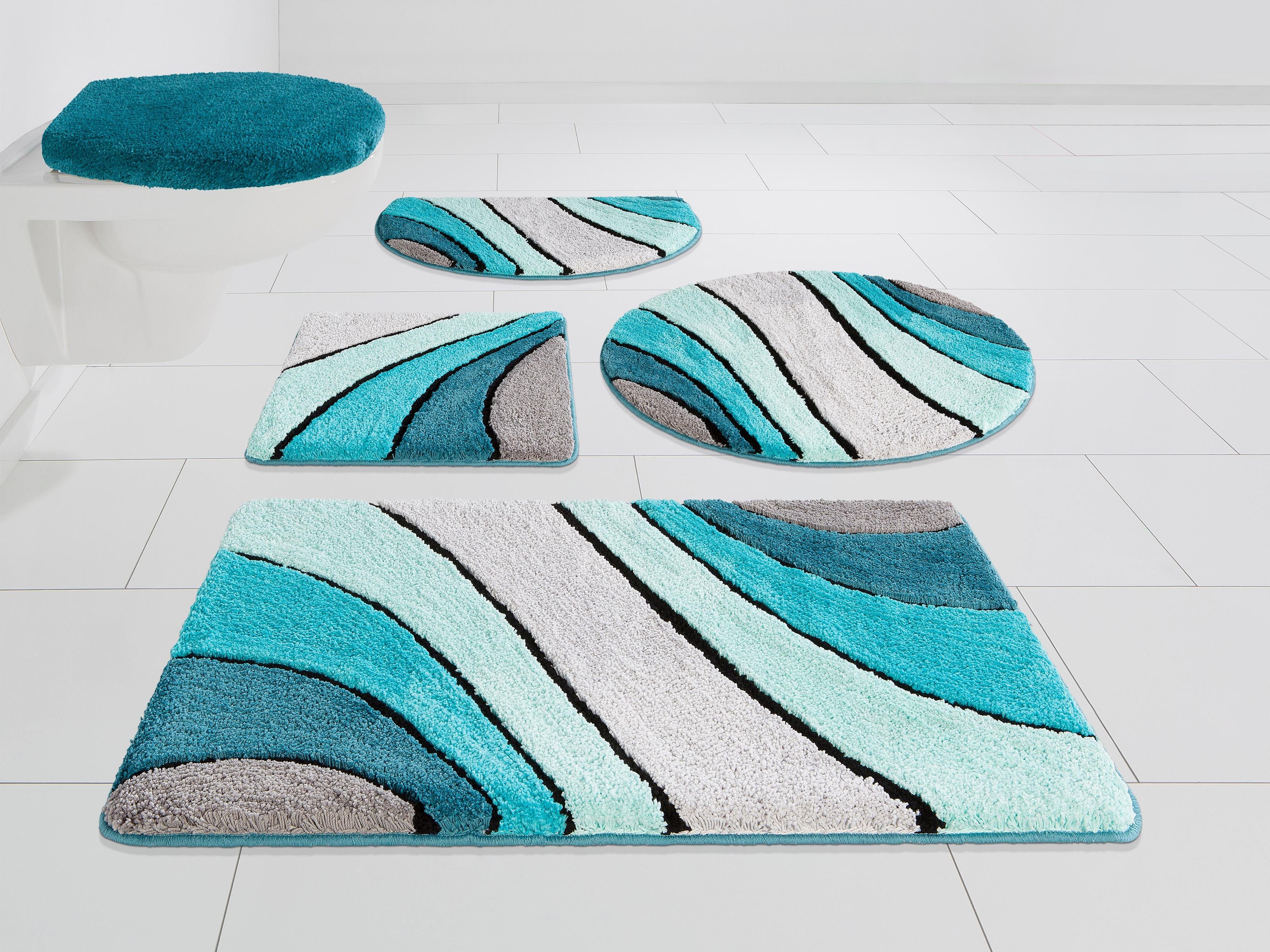 OTTO home Badematte Josie, Badvorleger, Badezimmer Teppich, Höhe 20 mm, rutschhemmend beschichtet, schnell trocknend, strapazierfähig, fußbodenheizungsgeeignet, Polyester, rechteckig, 3-tlg. Hänge-WC Set, Badteppich, Badematten, rechteckig, rund & als 3-tlg. Set erhältlich