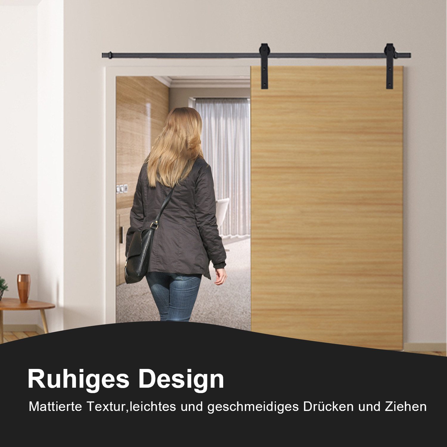 Clanmacy Schiebetür Schiebetür 152 cm Schiebetürsystem Laufschiene Schiebetürbeschlag Set – Bild 4 von 5