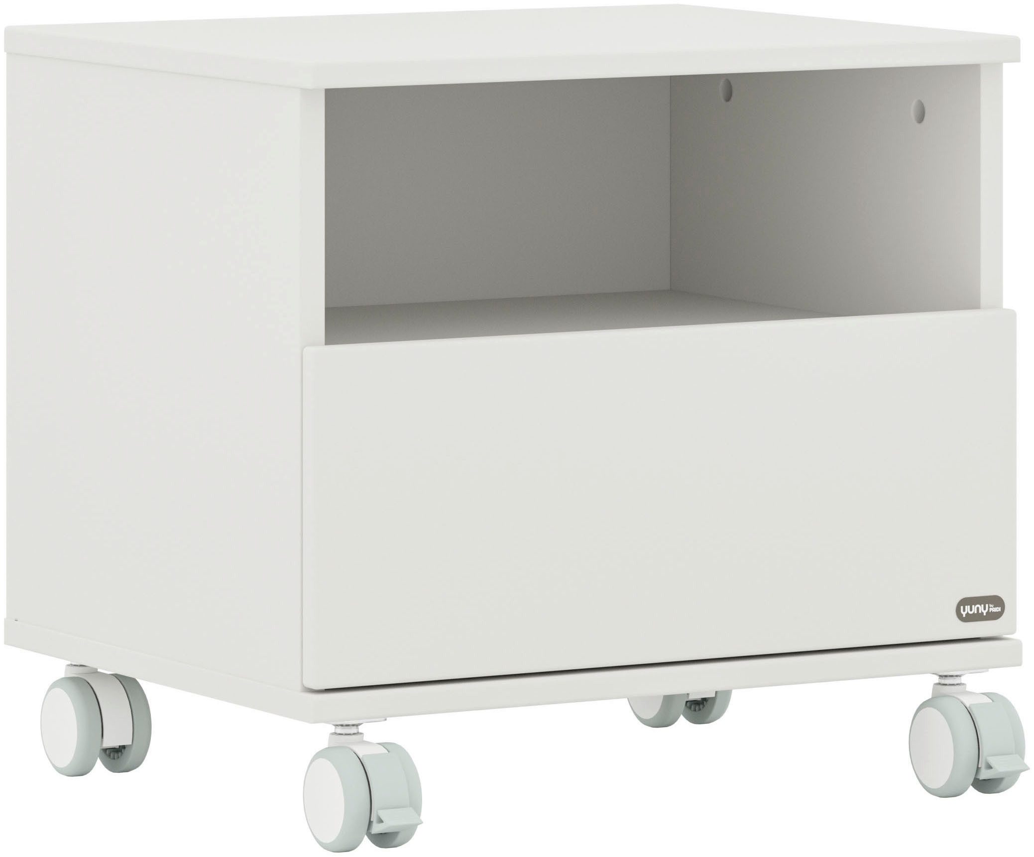 PAIDI Nachtkommode CUTIE LEA in Weiß, Schublade mit Soft-Close (B/H/T ca. 48/45/40cm, Off-White), moderner & stabiler Nachttisch aus Holz, feststellbare Rollen