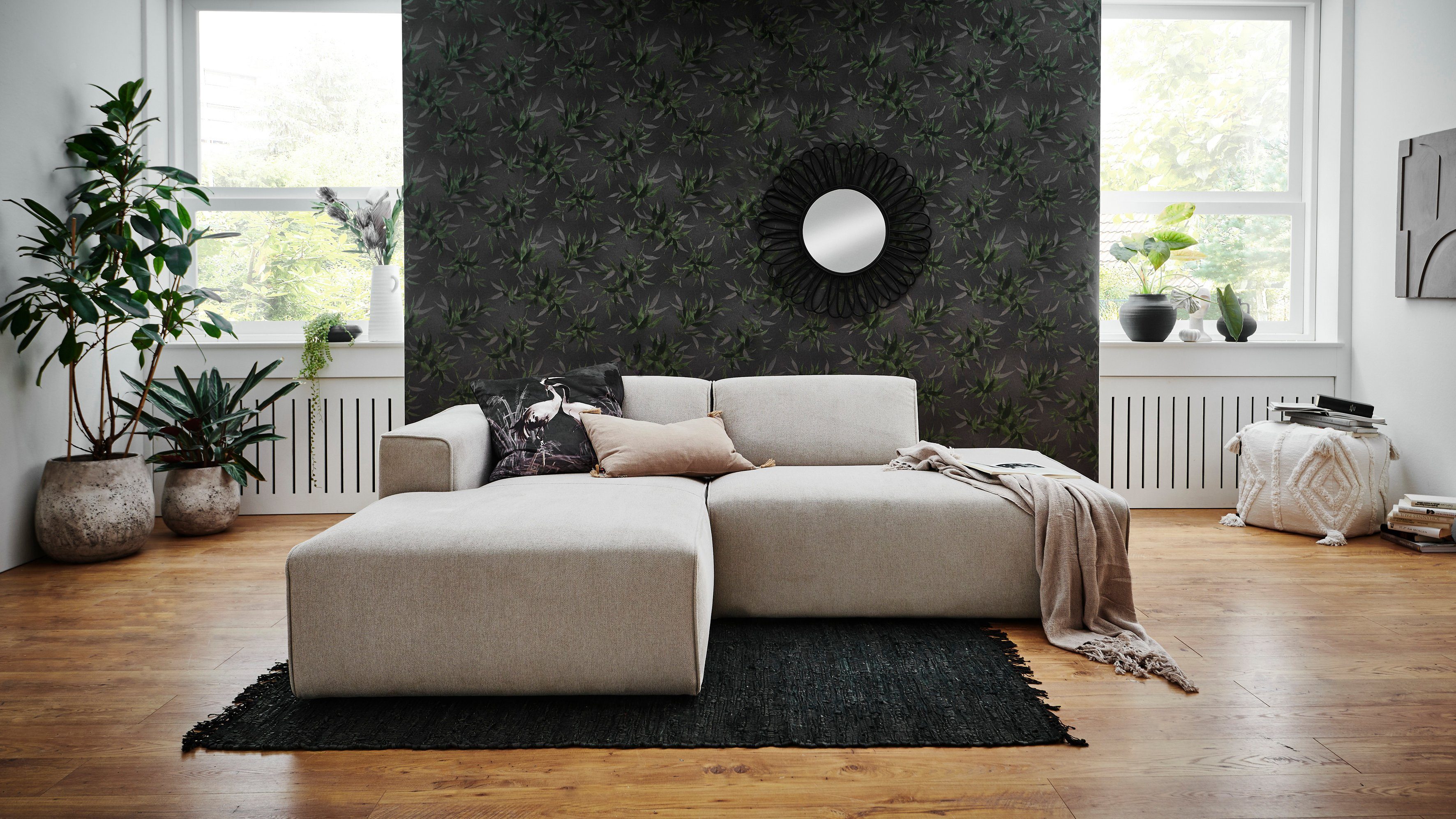 Home affaire Ecksofa Noord mit Kedernaht, Breite 227 cm, L-Form, Cord, Struktur, Webstoff, mit Wellenunterfederung, Massivholzrahmen