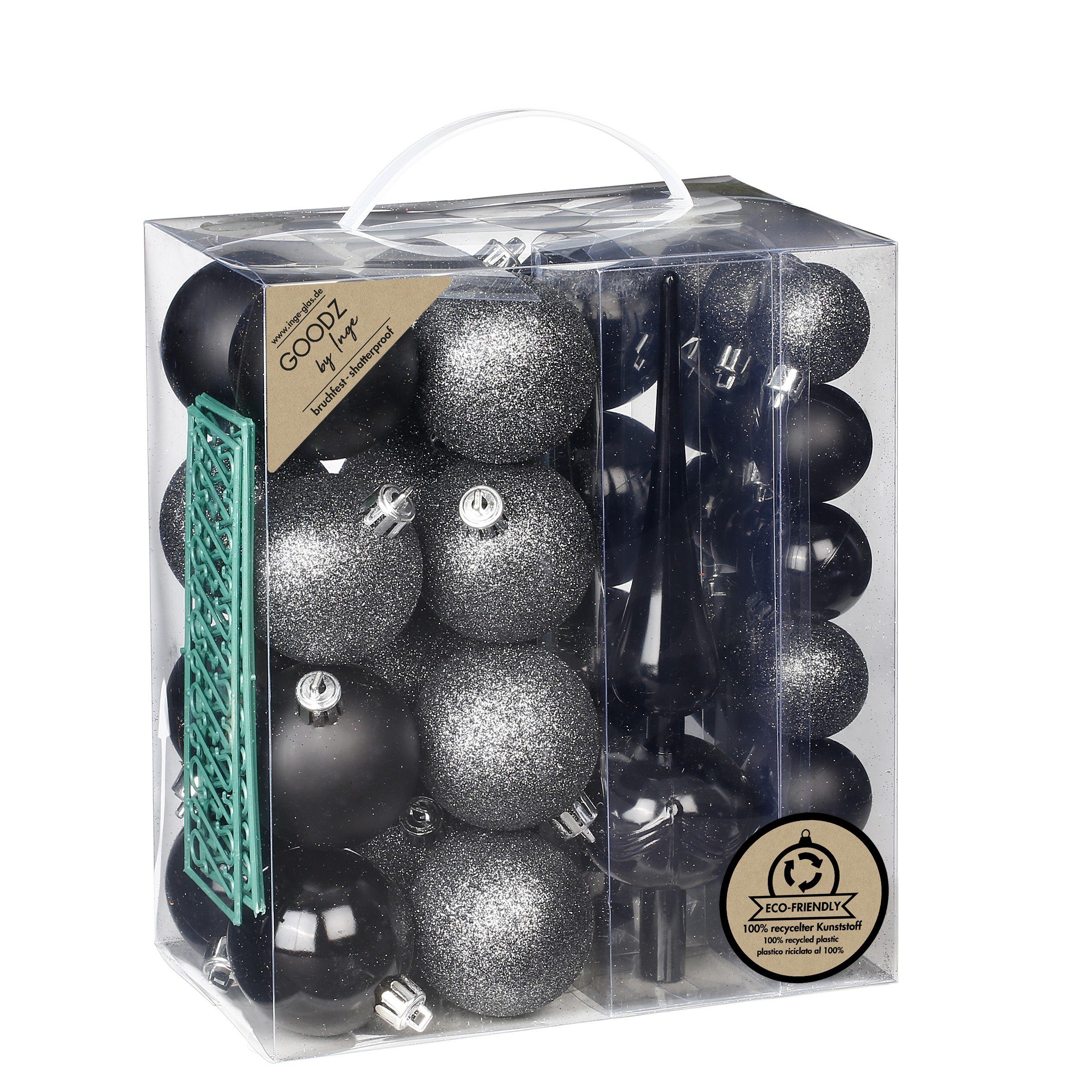 MAGIC by Inge Weihnachtsbaumkugel, Новогодние шары Kunststoff 4-6cm mit Baumspitze 39er Set Schwarz Mix