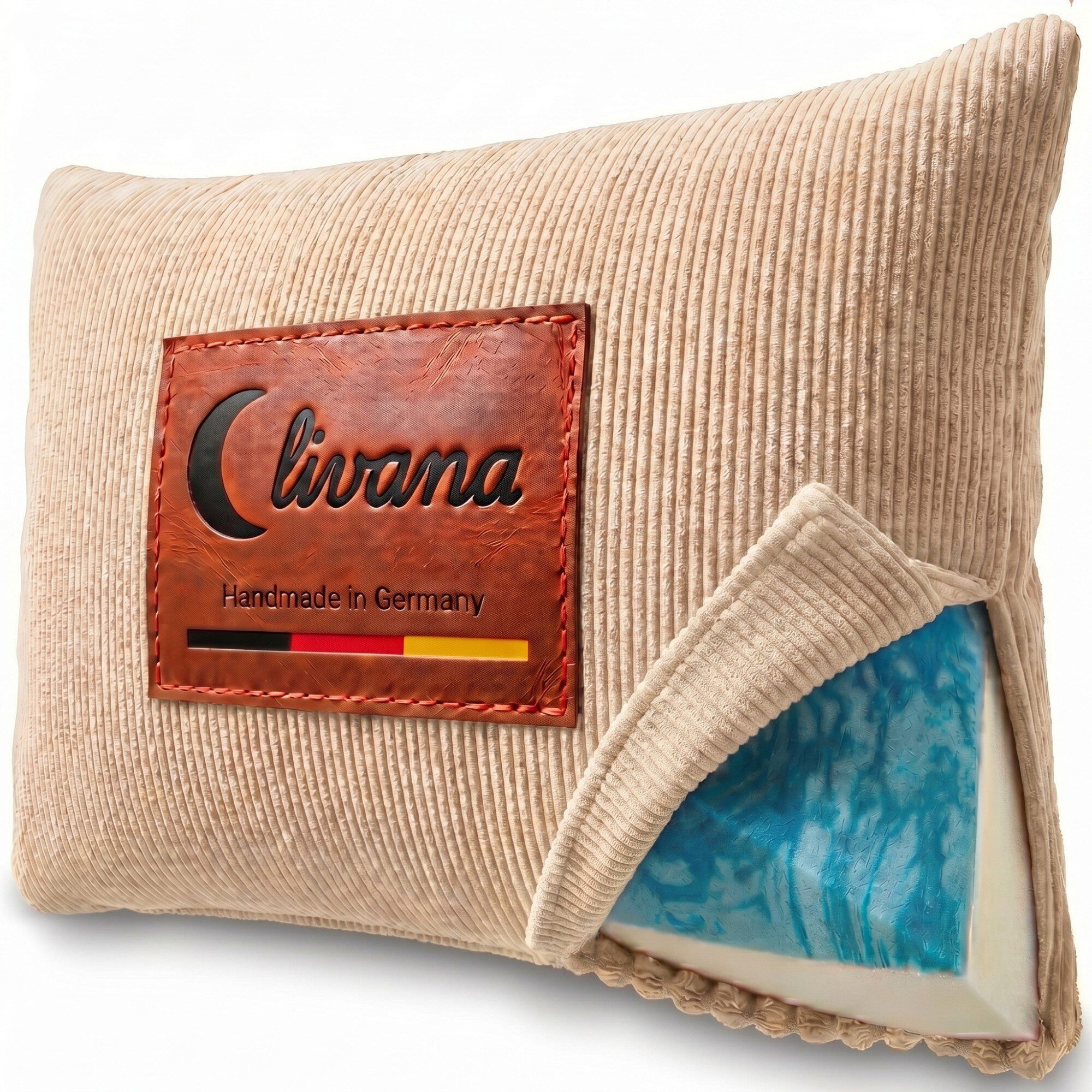 livana Visko-Kissen Lumbar Cord Nackenkissen – Gelschaum + Visco, 50×30×8,5 cm, Seitenschläfer, Bauchschläfer, Rückenschläfer