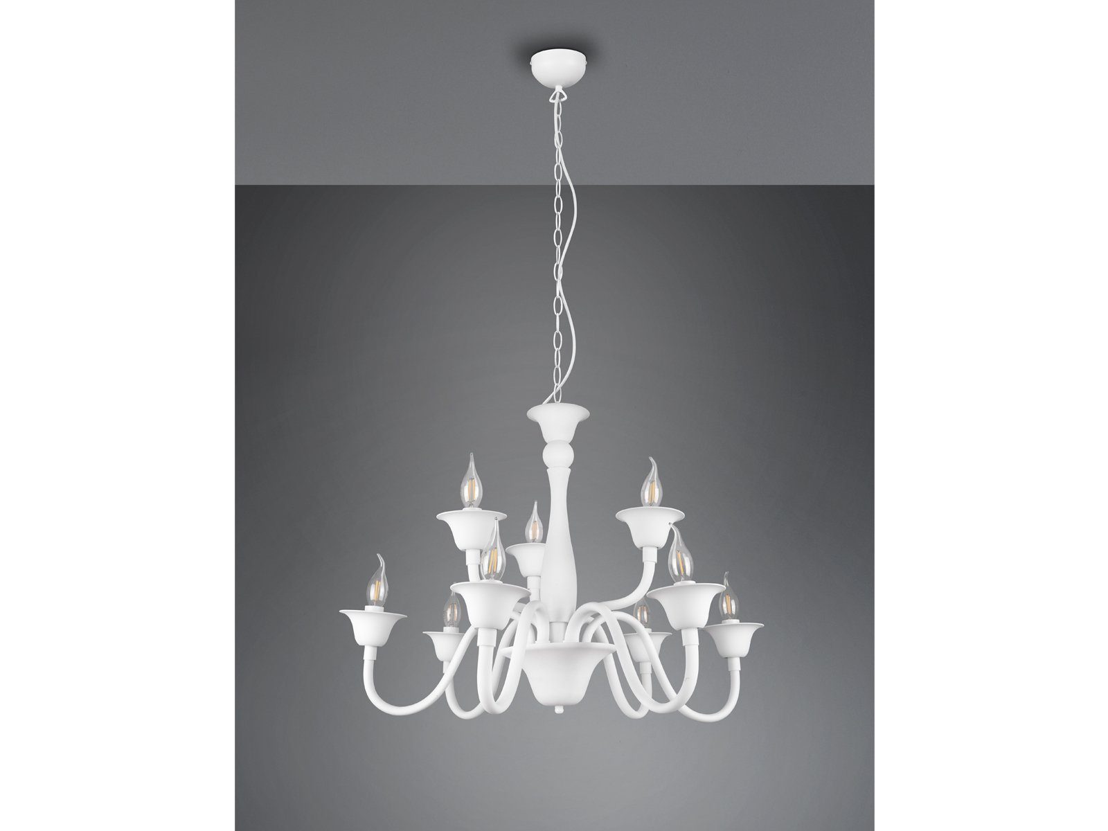 Metall Große-r wechselbar, 9-flammige Vintage Lampe 72cm Weiß, Ø warmweiß, meineWunschleuchte Kronleuchter, LED hängend, LED