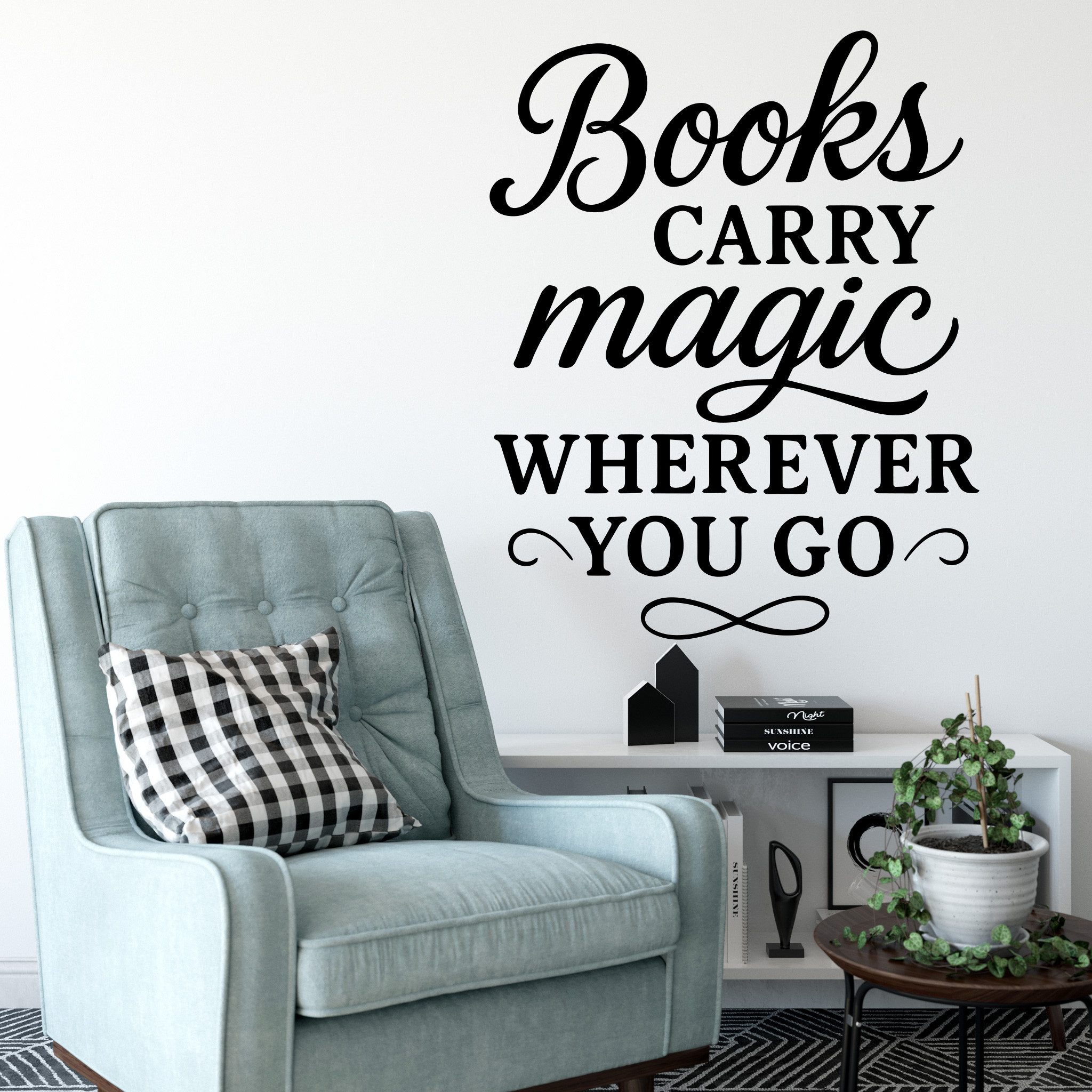 Sunnywall Wandspruch Wandtattoo Books carry magic – englischer Spruch für Wohnzimmer, selbstklebend, konturgschnitten
