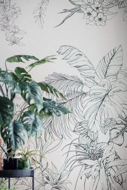 Newroom Vliestapete, [ 2,7 x 2,12m ] großzügiges Motiv - kein wiederkehrendes Muster - nahtlos große Flächen möglich - Fototapete Wandbild Blumen Dschungel Blätter Made in Germany