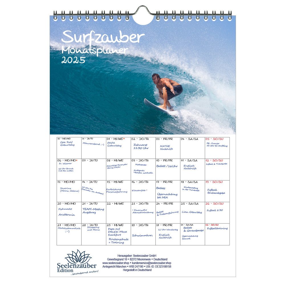 Seelenzauber Wandkalender Surfzauber Wand- Planer Kalender für 2025 DIN A4 Surfer und surfen