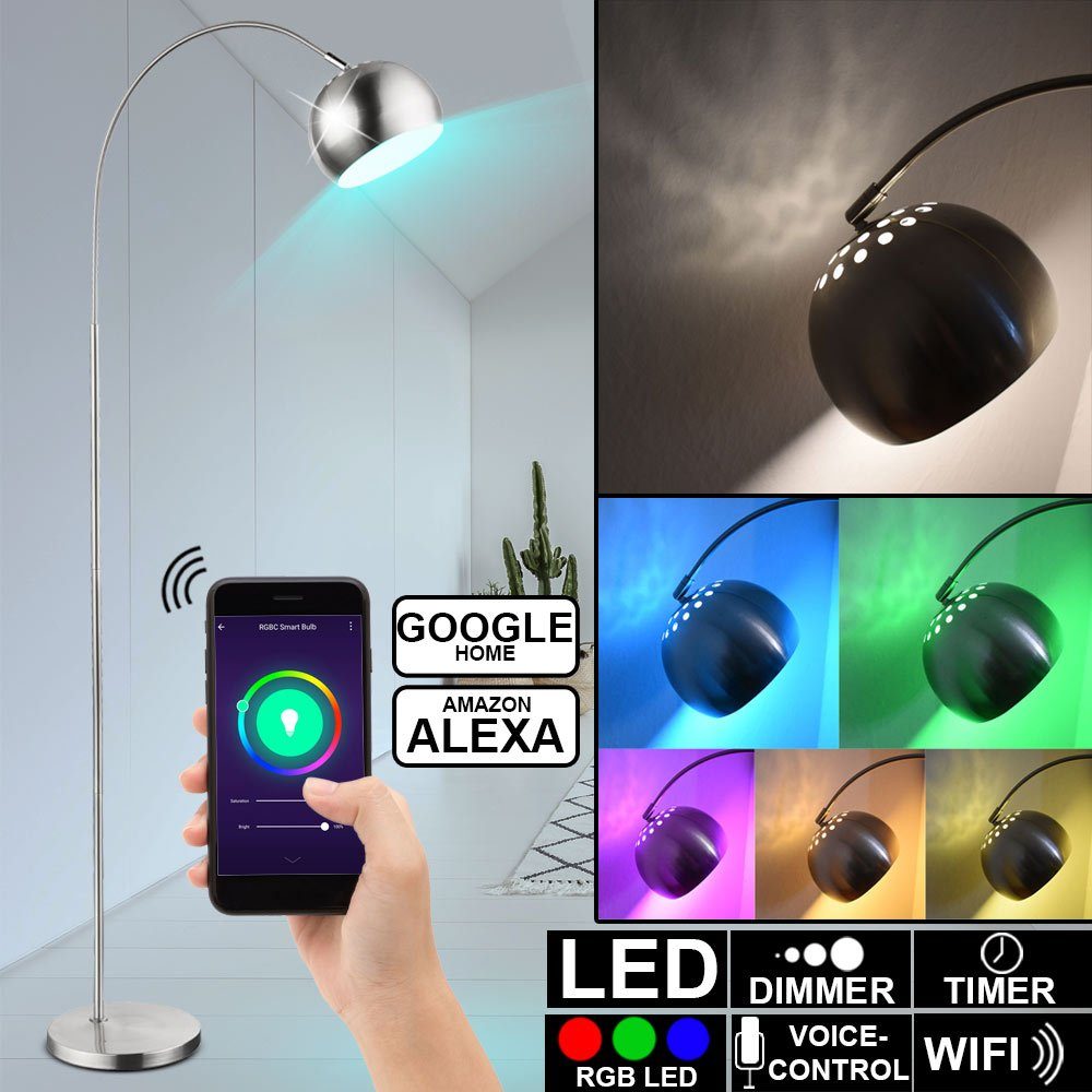 Bogen Chrom Stehlampe, Lampe dimmbar Smart inklusive, Warmweiß, etc-shop Farbwechsel, Steh Home Google Leuchtmittel LED Alexa