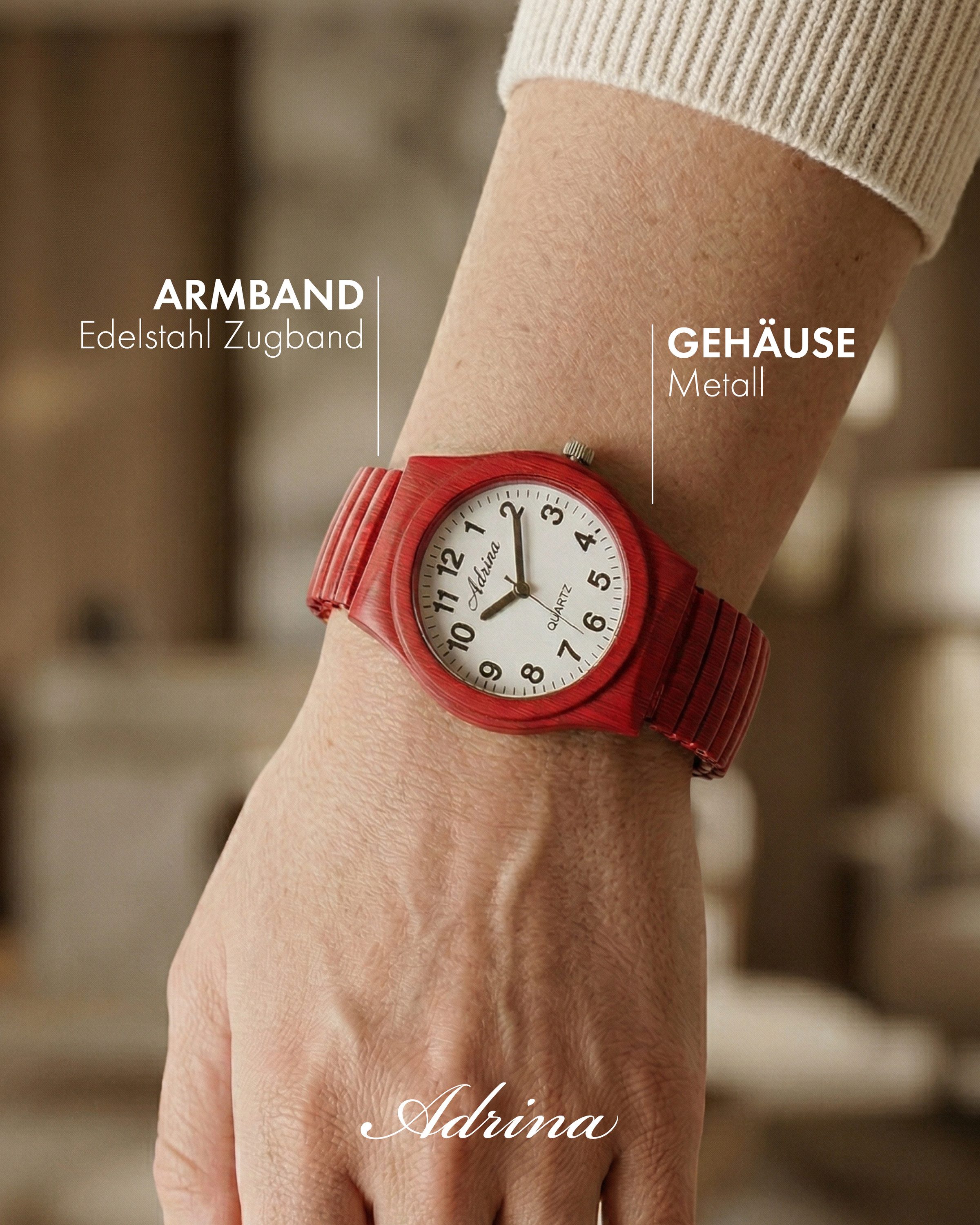 Adrina Quarzuhr Adrina Damenarmbanduhr mit Edelstahlzugband, Ø 34 mm (Colores)