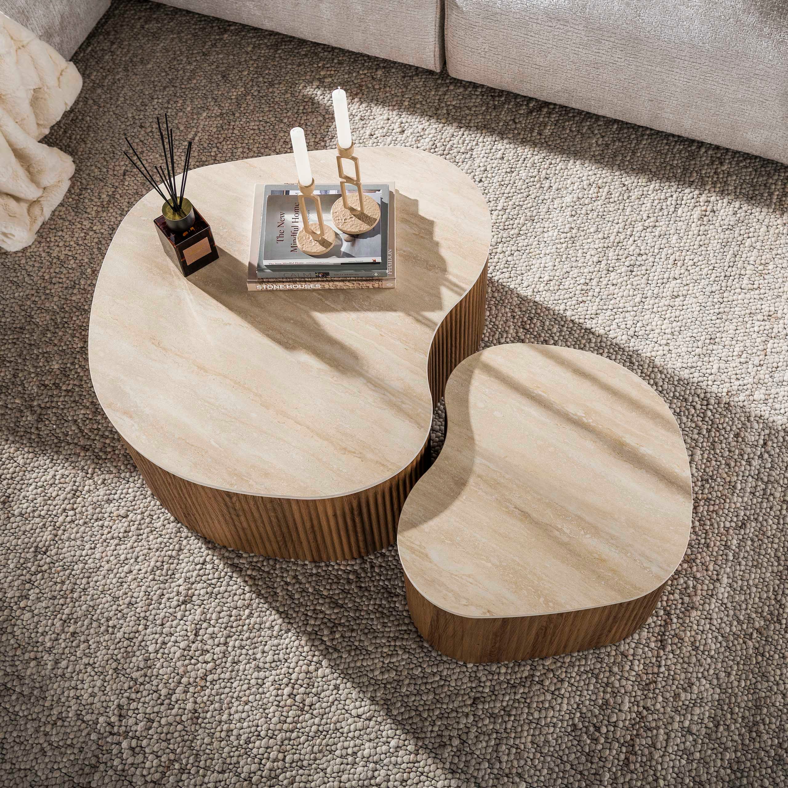 Villa Möbel Couchtisch Ceramo (1 Tisch, 2-St), Medio Couchtisch Set aus 3D Keramik Travertin