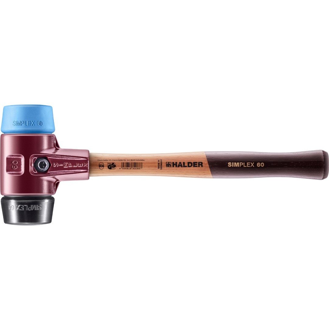 Gummihammer HALDER SIMPLEX Schonhammer Ø 60 mm Gummi / TPE-soft blau mit Tempergus