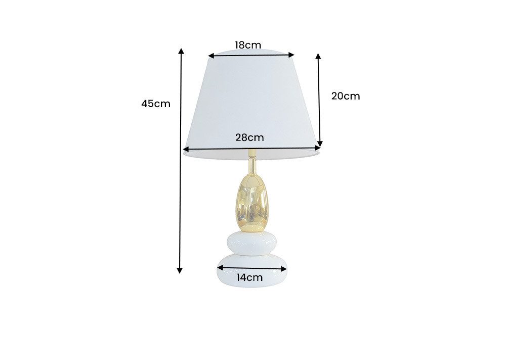 riess-ambiente Tischleuchte STONES OF ZEN 45cm weiß/gold - Stoffschirm, Kunststein, rund, Ein-/Ausschalter, ohne Leuchtmittel, mit dekorativem Steindesign – ideal für Wohnzimmer & Schlafzimmer
