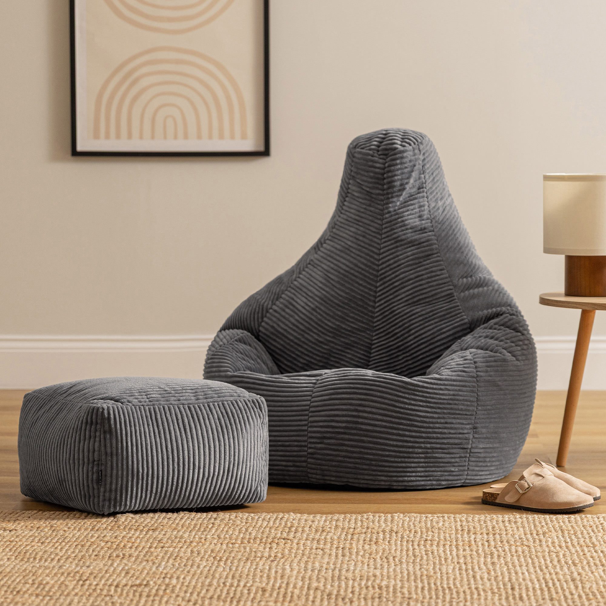 icon Sitzsack Sessel mit Rückenlehne aus Cord „Dalton“ mit Hocker (Spar-Set, 1 x Sitzsack, 1 x Fußhocker), Sitzsack XXL, Gaming Sitzsack, Made in Germany, Erwac – Bild 3 von 5