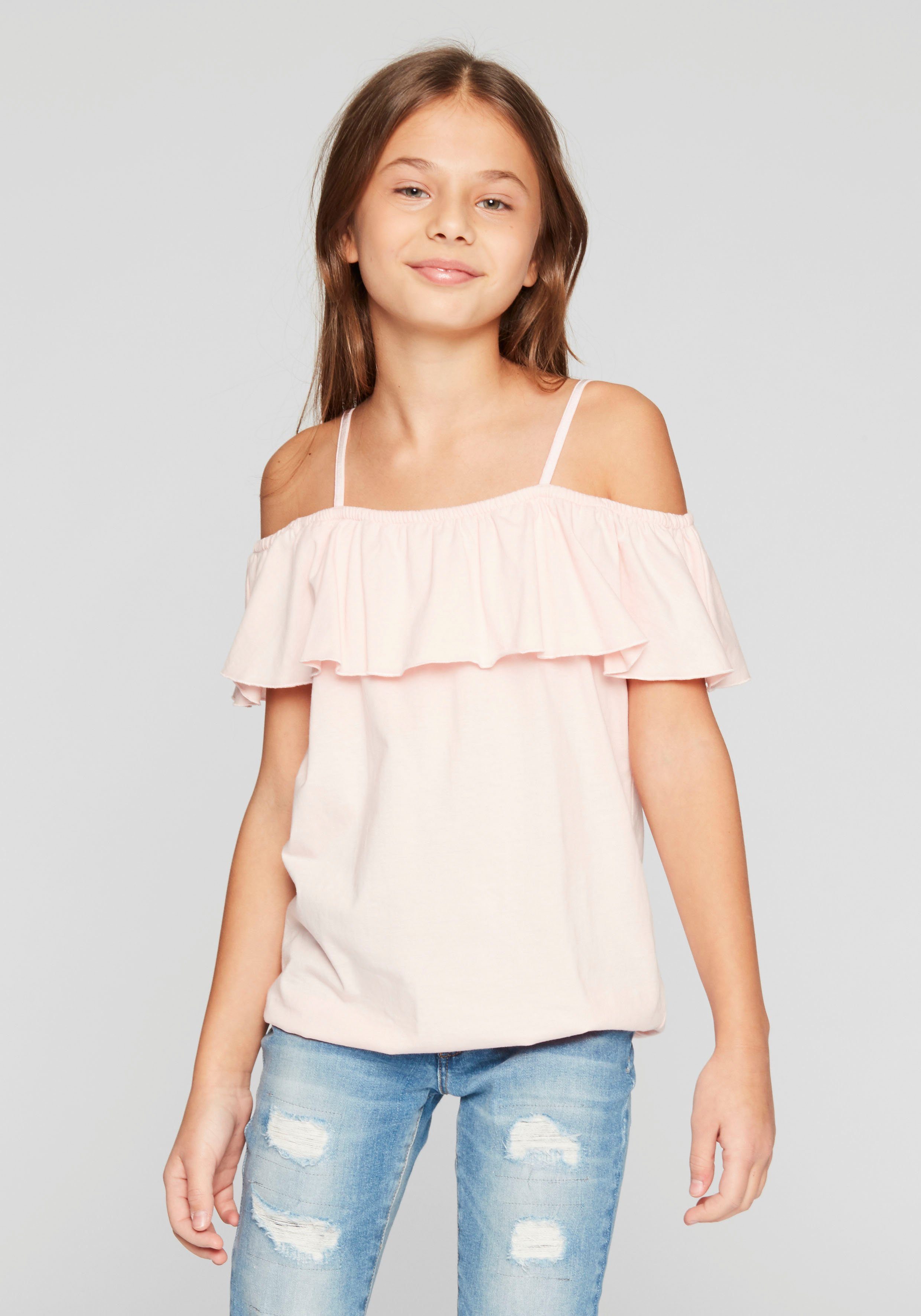 KIDSWORLD Carmenshirt mit weitem Carmenausschnitt hellrosa