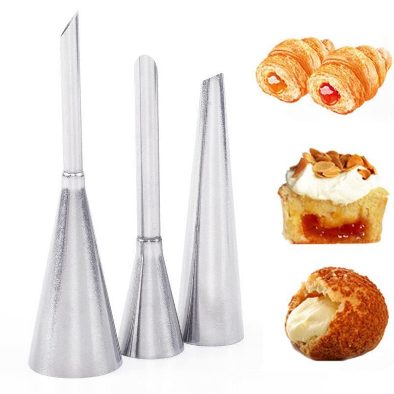 LuxusKollektion Spritztüllen Edelstahldüsen Set 3tlg. Creme Spritztüllen Kuchen Deko