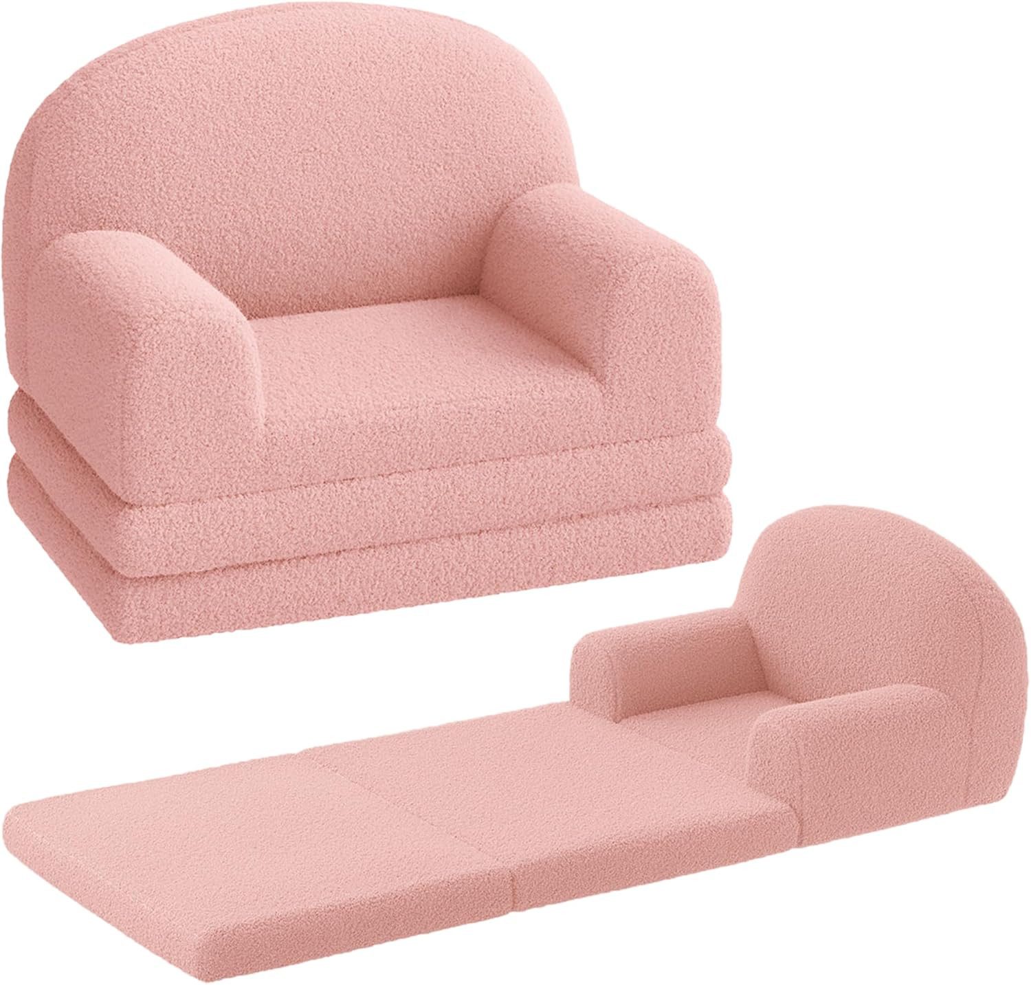 GarveeMore Kindersofa 2-in-1 Schlafsofa Sofabett Klappsofa für Kinder aus Teddystoff
