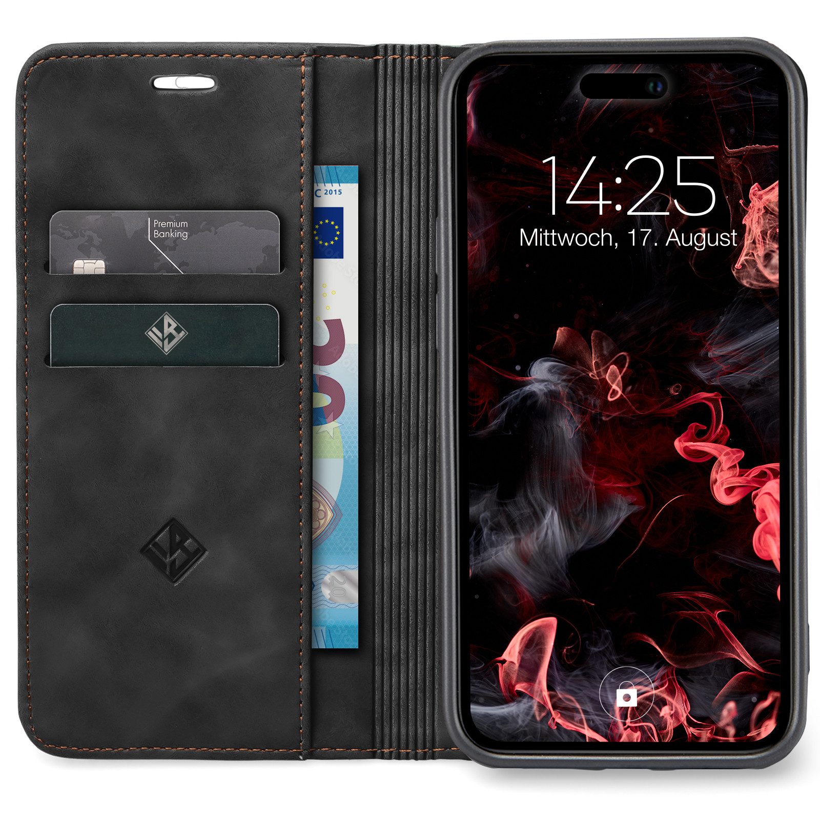 Tec-Expert Handyhülle Tasche Hülle für Apple iPhone 16 Pro 6.3 Zoll, 6.3, Cover Klapphülle Case mit Kartenfach Fliphülle aufstellbar