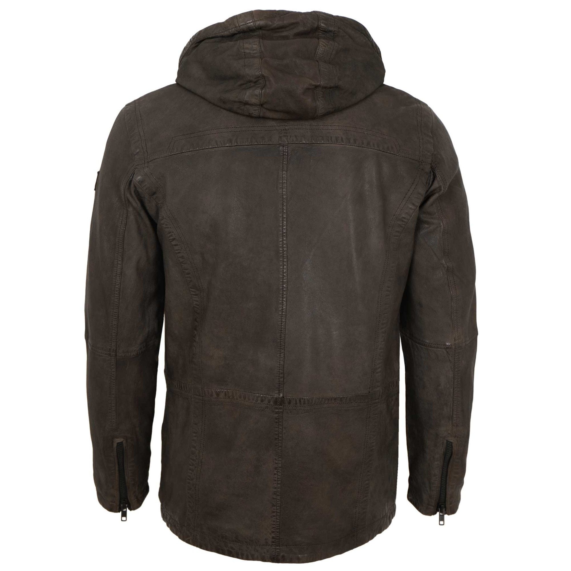 Jilani Lederjacke Florens Jilani Collection - Herren Lederjacke Lammnappa Kapuze olivebraun