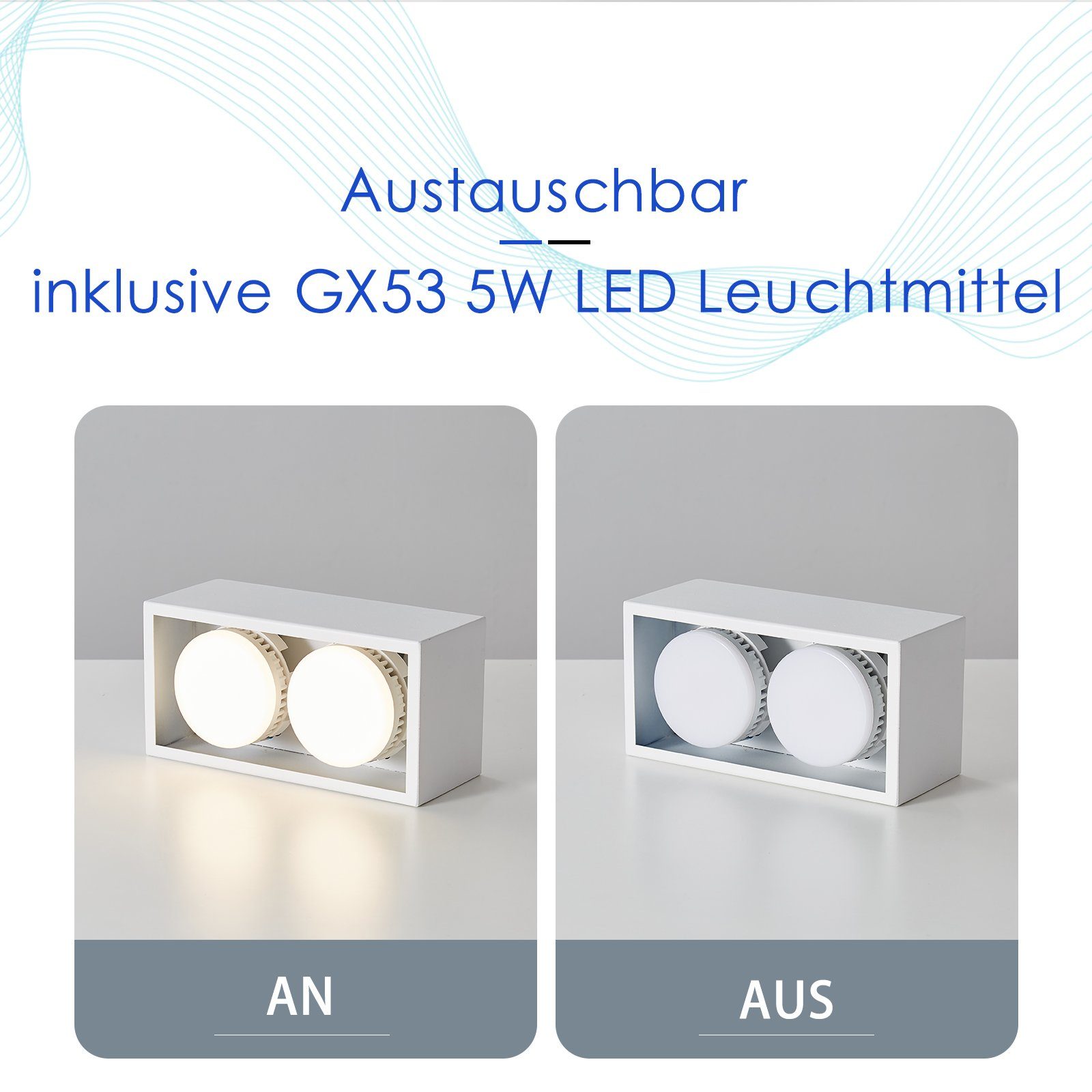 für Küche Weiß Warmweiß Aufputz Deckenspots LED fest - Weiß Deckenstrahler 2 Wohnzimmer, Flammig mit GX53, Aufbaustrahler 3000k, LED ZMH LED Aufbauleuchte integriert,