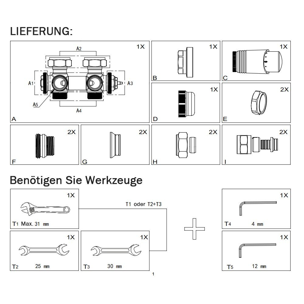 Badheizkörper Mittelanschluss Eckform+Durchgangsform mit 1/2" Gehäuse Heizkörper Weiß XIIW Anschluss Badheizkörper Multiblock Heizung,