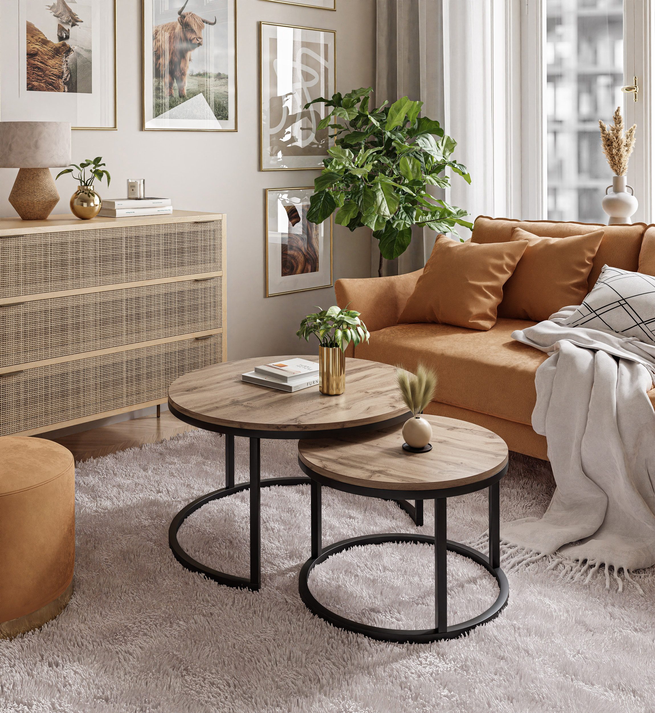 Lookway Couchtisch CIRI 2in1 LOFT Runder Tisch (2er Set), Durchmesser: ⌀ 70 günstig online kaufen