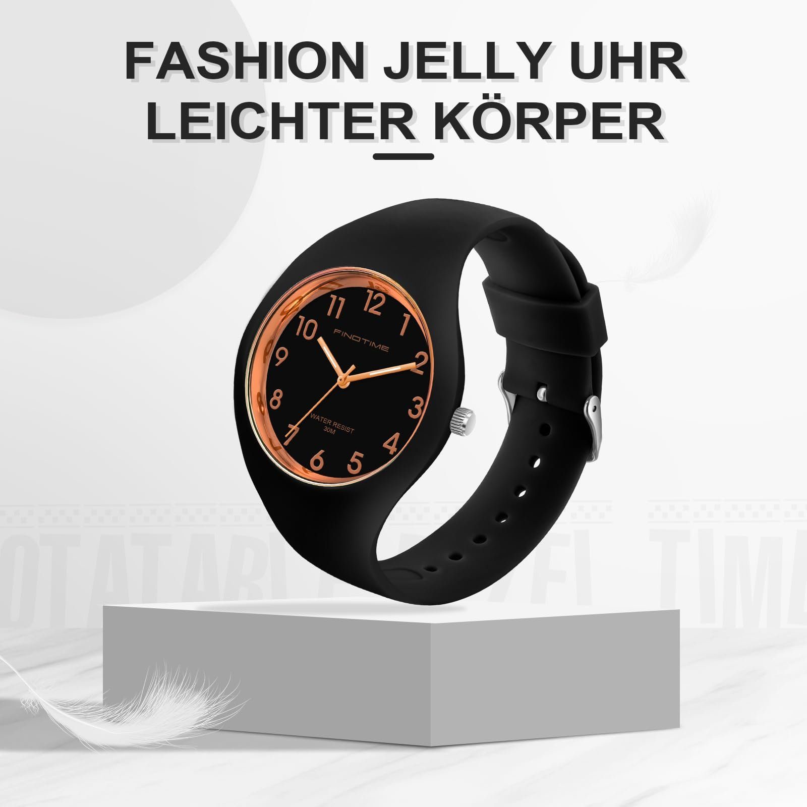 Armbanduhr analog GelldG wasserdicht Uhren mit Gold, Quarz Uhr Schwarz Sportuhr Silikonarmband