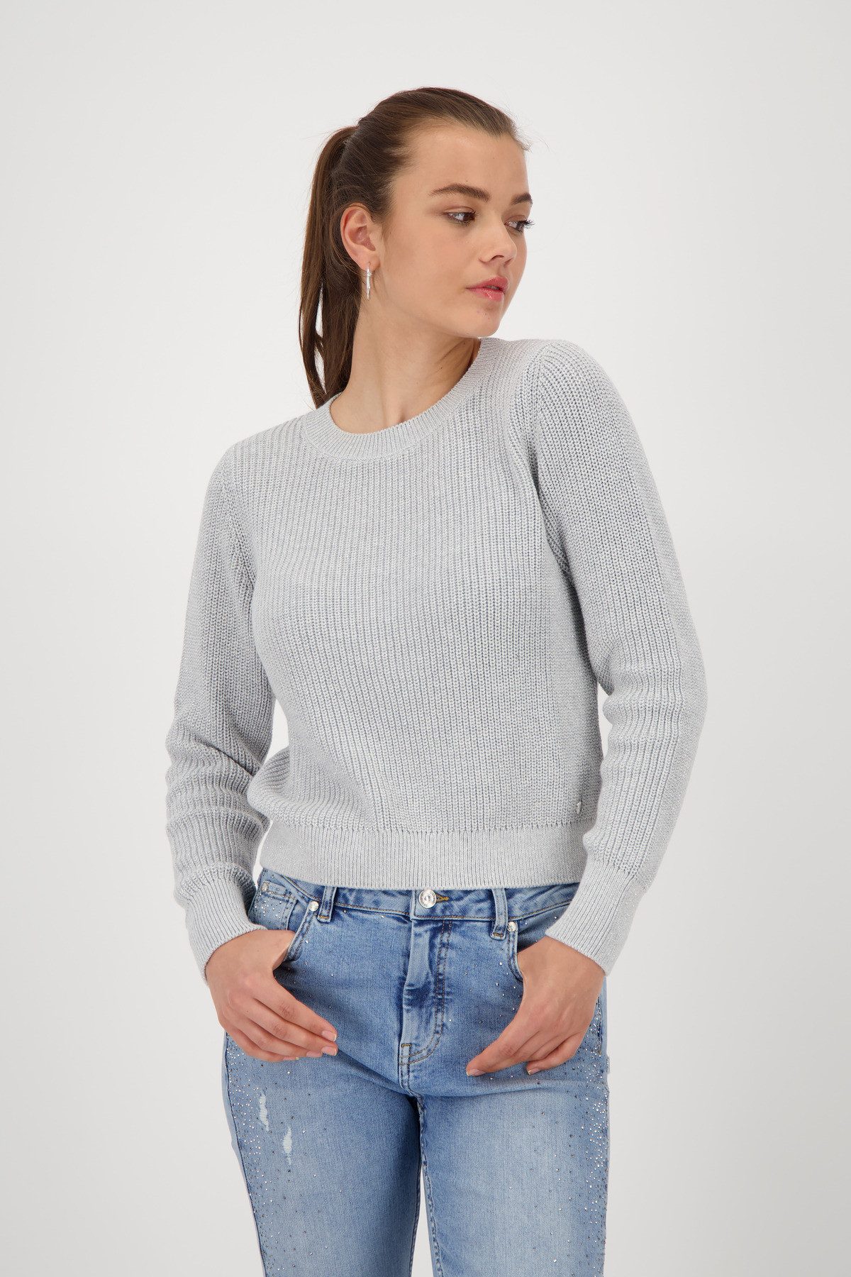 Monari Strickpullover Pullover Basic Lurex Mit Rundhalsausschnitt günstig online kaufen