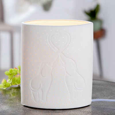GILDE Tischleuchte Porzellan Leuchte Elefantenliebe Farbe weiß Kabel weiß Neuheit, ohne Leuchtmittel, Warmweiß, Tischleuchte