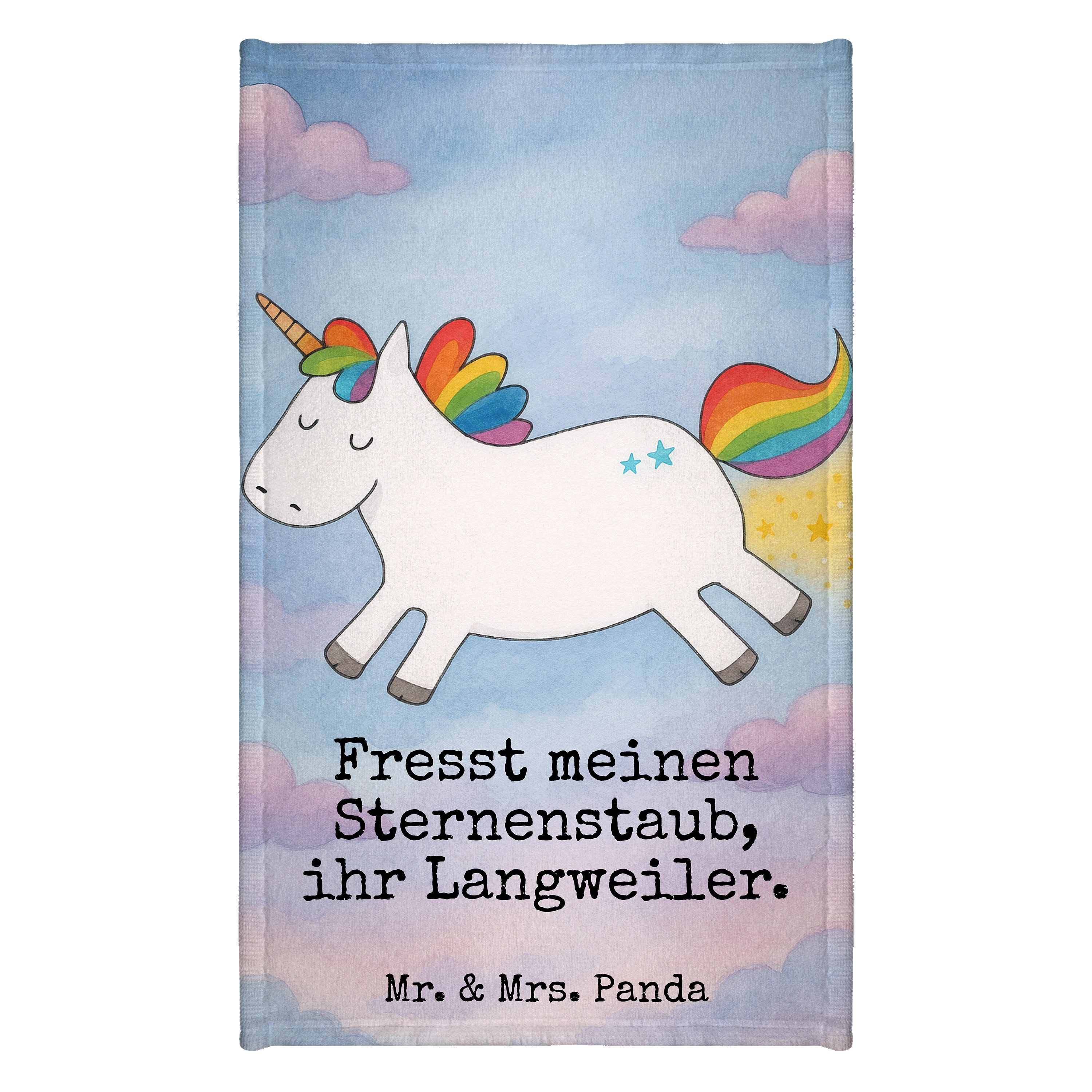 Mr. & Mrs. Panda Handtuch Einhorn Happy Design, Handtuch, Weiß, Unicorn, Witzig, Lachen, Baumwo, Kunstfaser (Packung), Gästehandtuch Schnell Trocknend Motiv Handtuch Frotteetuch