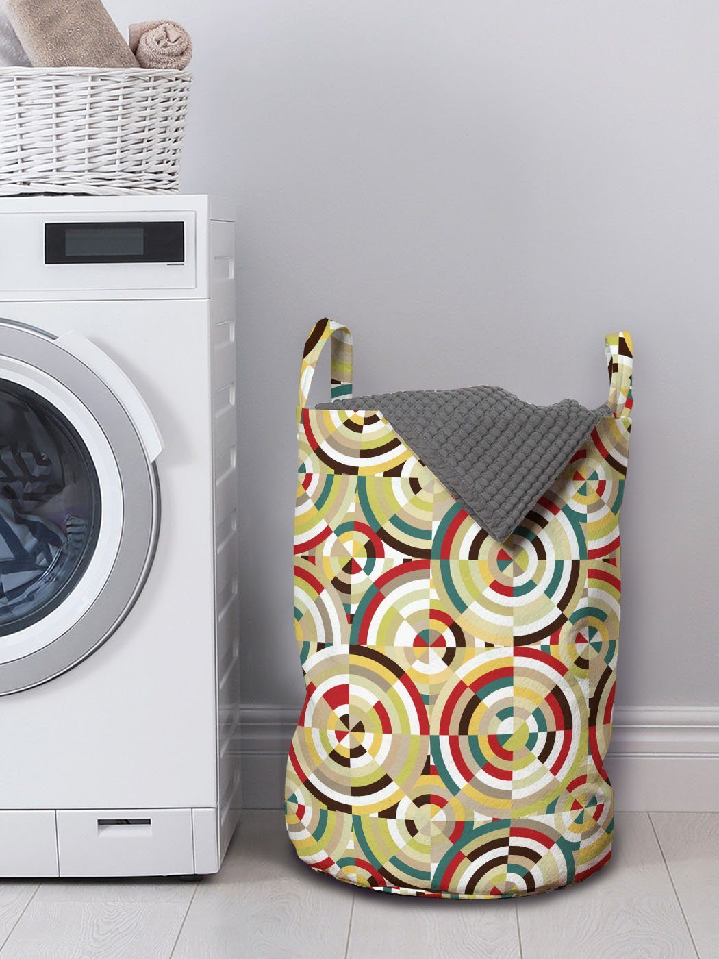Kordelzugverschluss Bullseye Wäschesäckchen Wäschekorb mit Geometrisch Abakuhaus und Rhombus Griffen für Waschsalons,