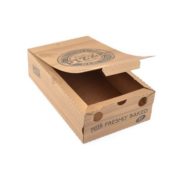 Einwegschale 100 Stück Pizzakartons, Modell "Calzone", klein (27×16×7 cm) kraft, Pizzabehältnisse mit Pizza-Motiv kraftbraun Boxen für Pizza