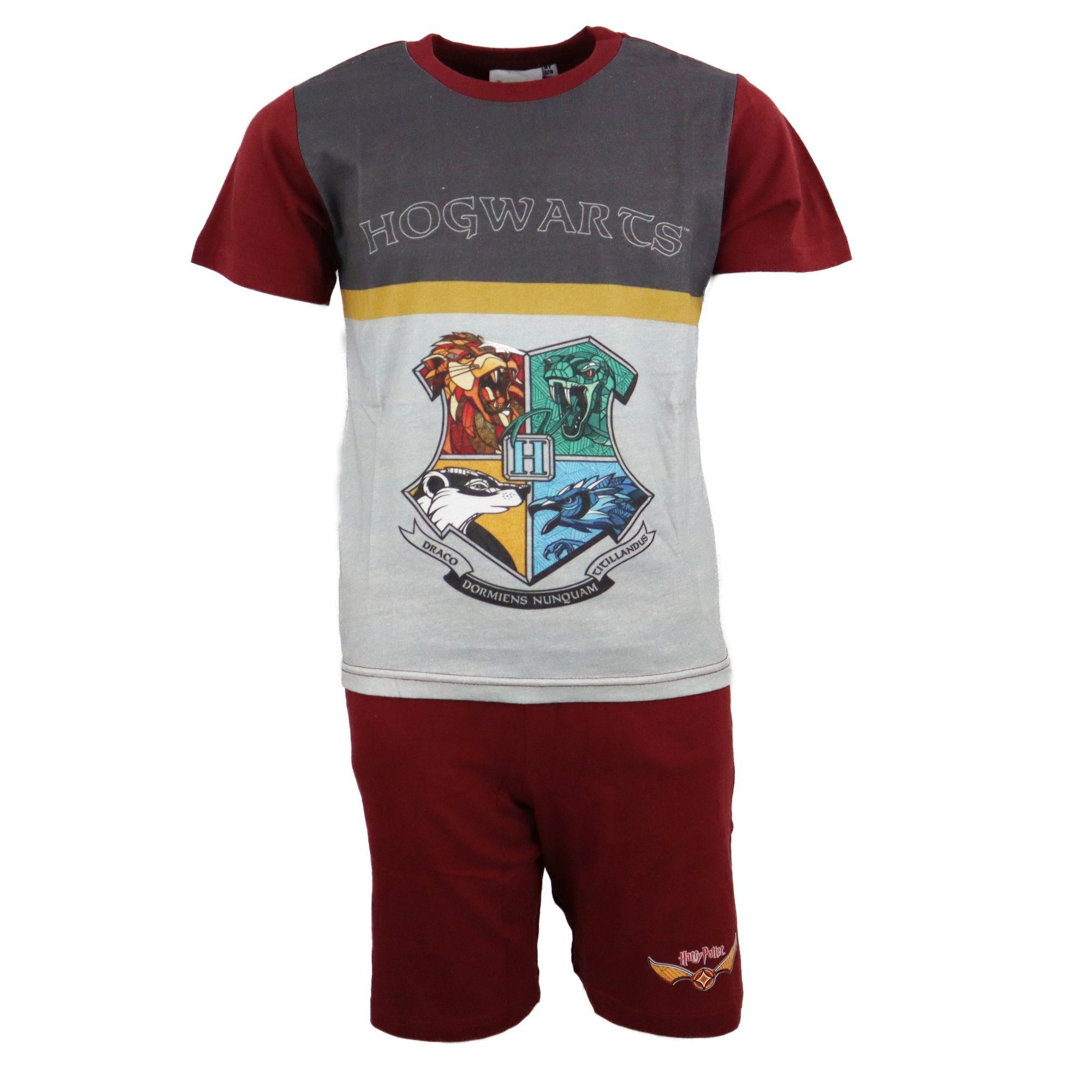 Harry Potter Schlafanzug Hogwarts Kinder Gr. Dunkelrot 164, kurzarm Baumwolle 116 bis Pyjama