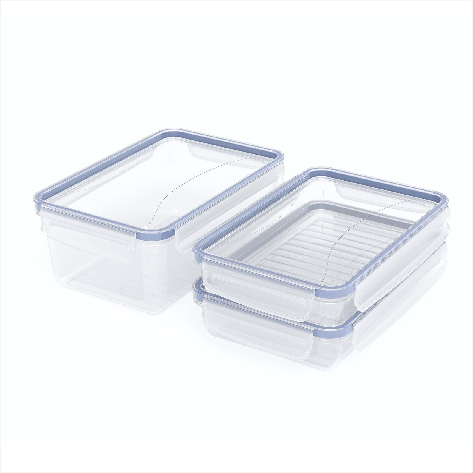 ROTHO Frischhaltedose CLICK LOCK Frischhaltedosen Set 3-teilig 2x 1l, 1x 2l luftdicht, Kunststoff, (Vorratsbehälterset, Set 3-teilig), Luftdichtes Frischhaltedosen Set für sichere Lebensmittelaufbewahrung