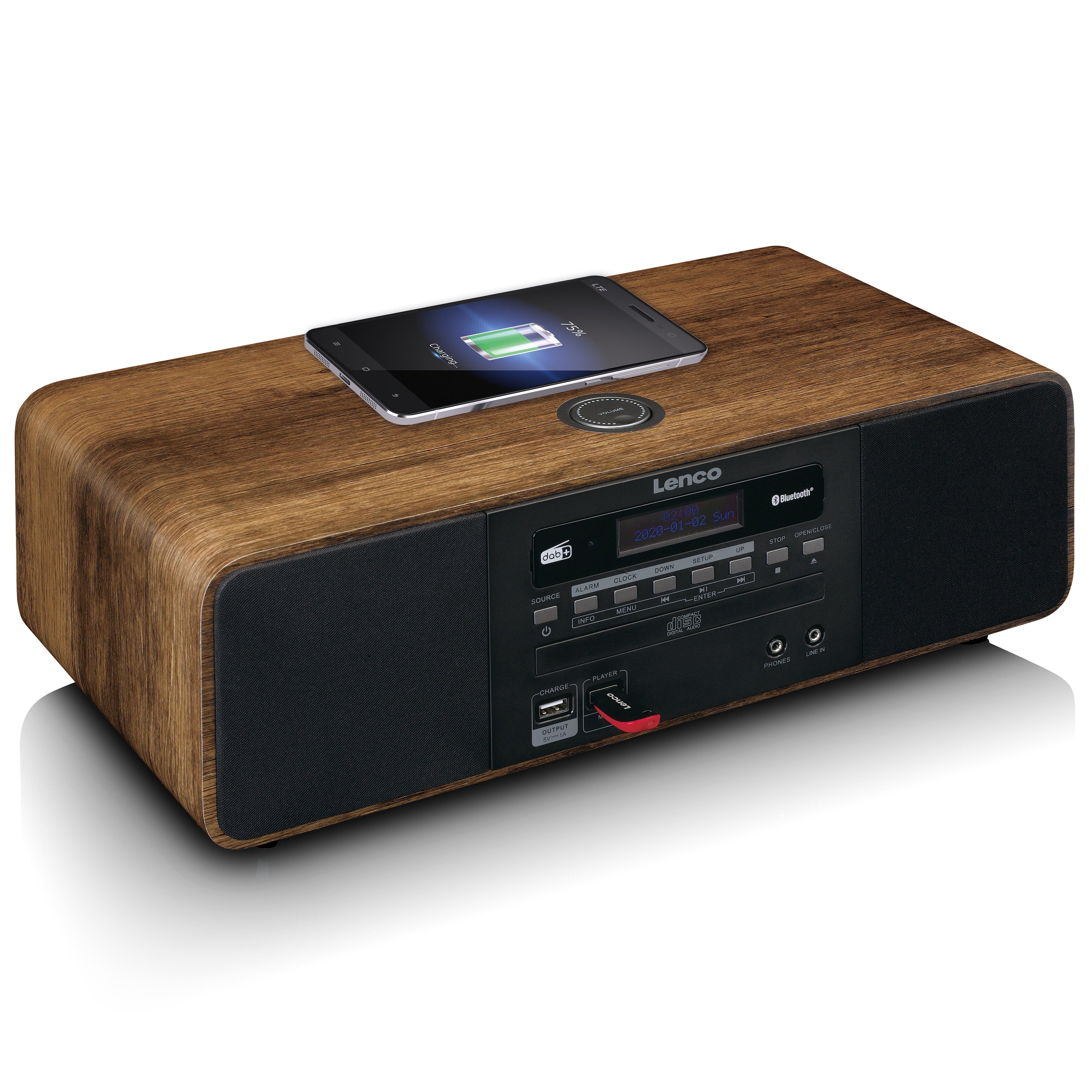 Lenco DAR-051WD Digitalradio (DAB) (Digitalradio (DAB), FM, 20,00 W,  Bluetooth, Fernbedienung, CD/MP3-Player, Fluoreszenzanzeige), Unterstützte  Audioformate: MP3, WAV, AAC