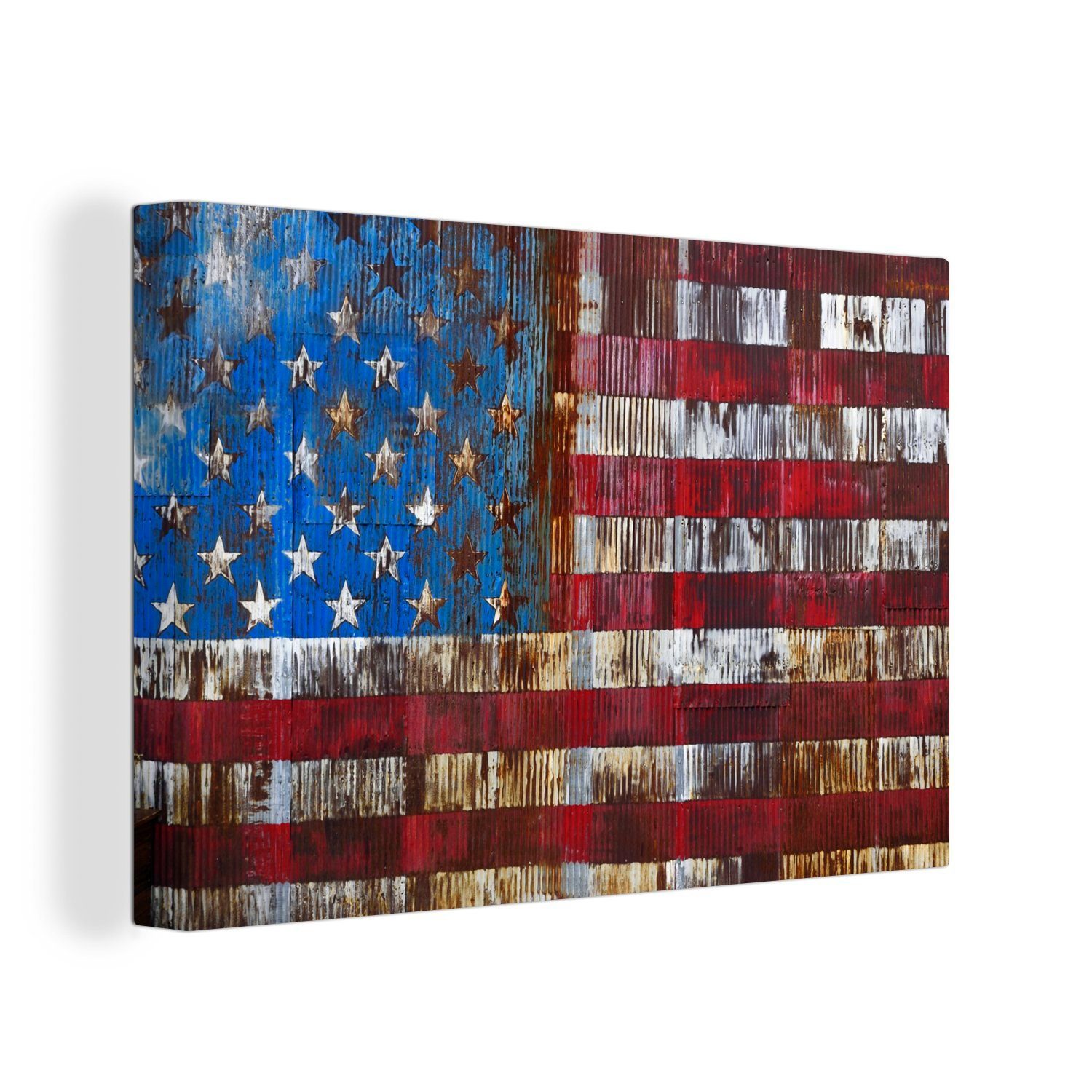 OneMillionCanvasses® Leinwandbild Verrostete Flagge der Vereinigten Staaten, (1 St), Wandbild Leinwandbilder, Aufhängefertig, Wanddeko, 30x20 cm