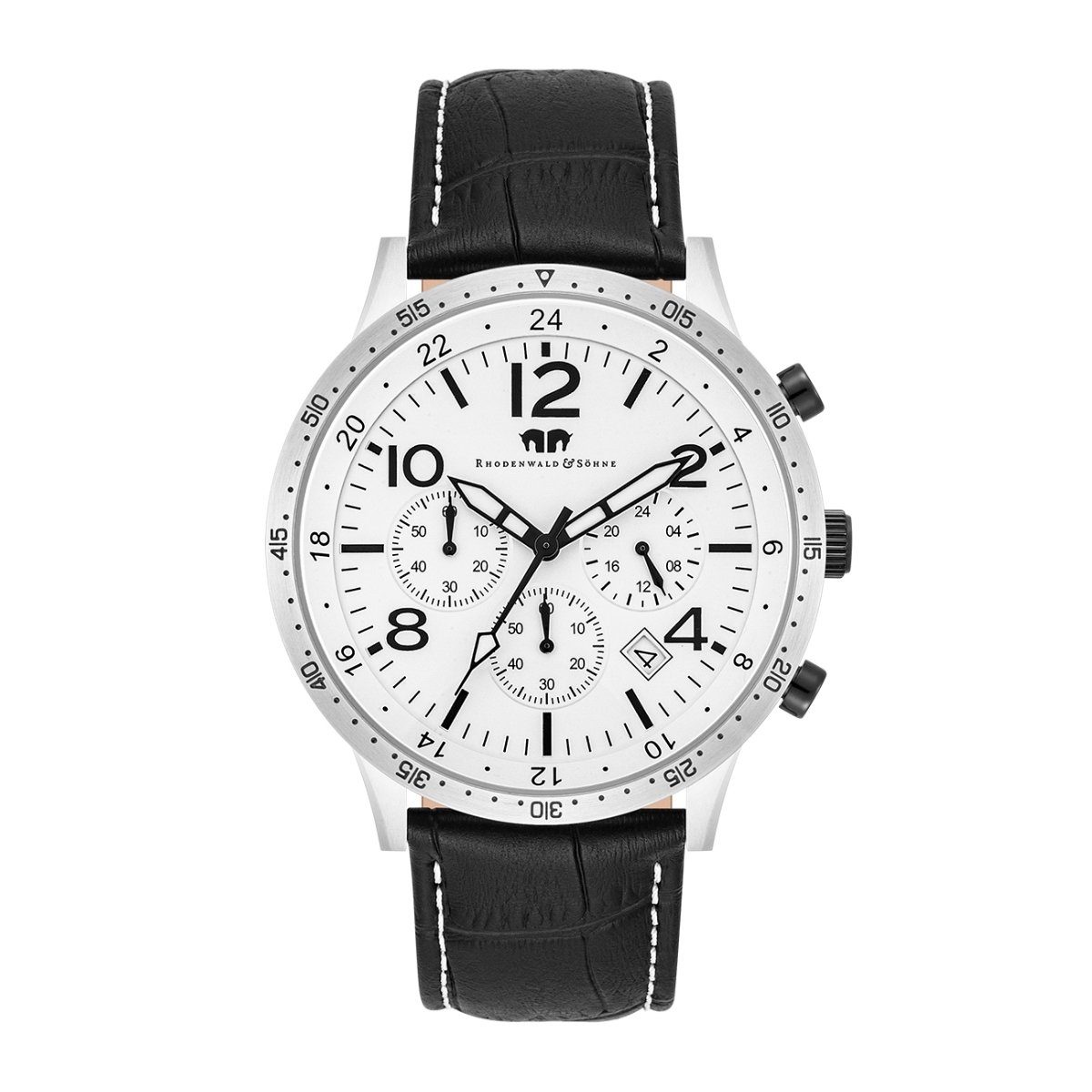 Rhodenwald & Echtleder-Armband schwarz, Chronograph Söhne Captain Flight mit