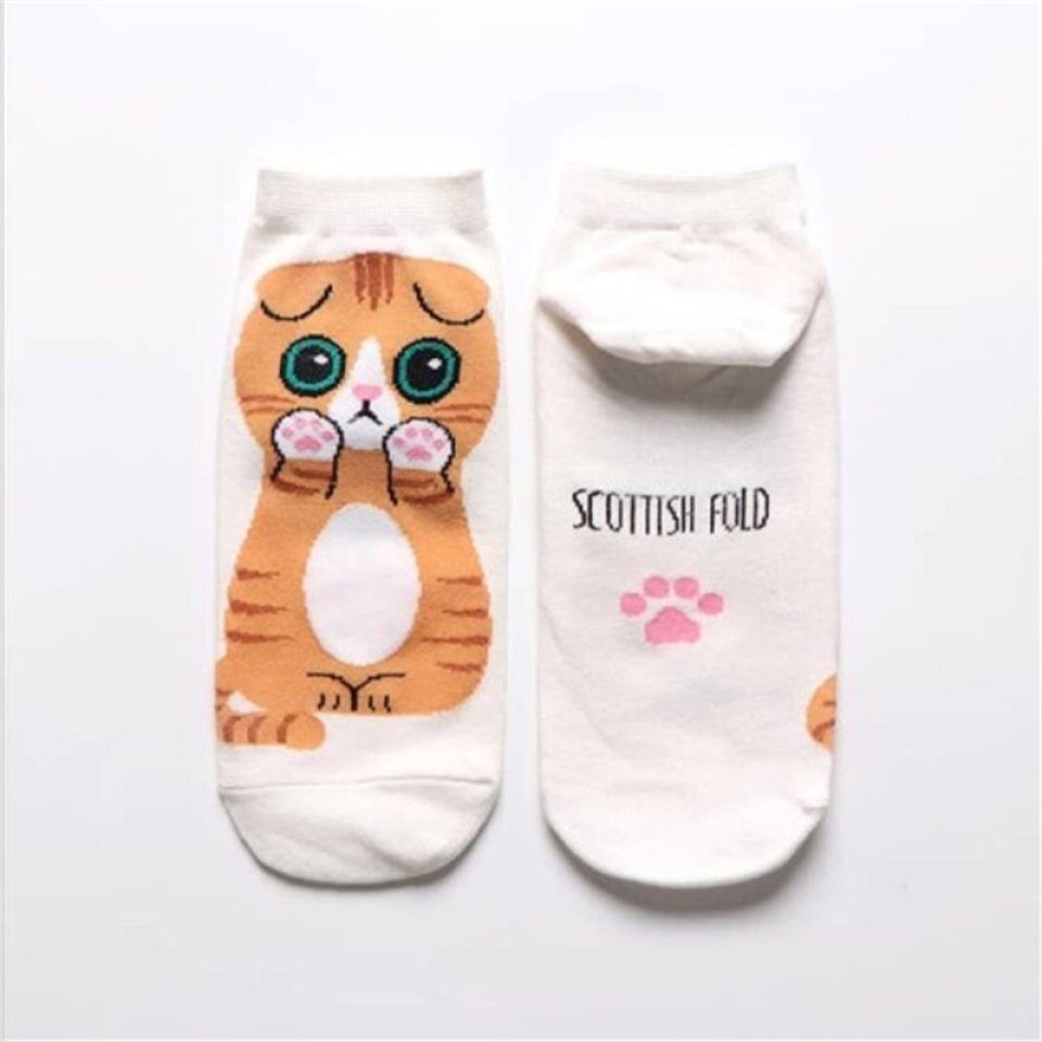 Niedlicher Cartoon-Katzen-Aufdruck Langsocken Blusmart Damen-Wadensocken Aus Schwarz Baumwolle,