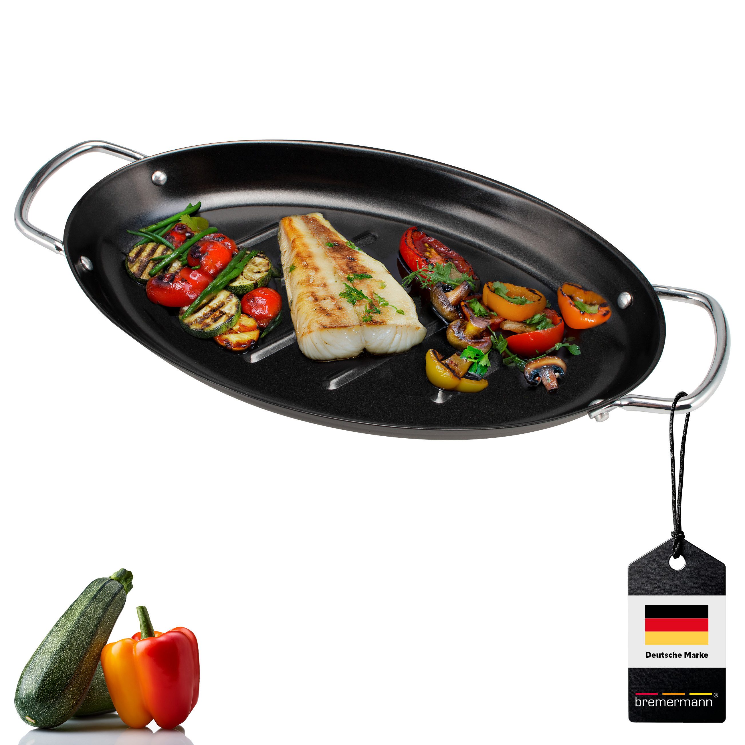 bremermann Grillplatte Fisch-Grillpfanne oval, Grillplatte antihaftbeschichtet (1-St)