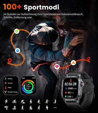 Lige Schnelle Reaktionszeiten Smartwatch (1,96 Zoll, Android iOS), Benachrichtigung Telefonanruf Wasserdicht Fitness Tracker Blutdruck