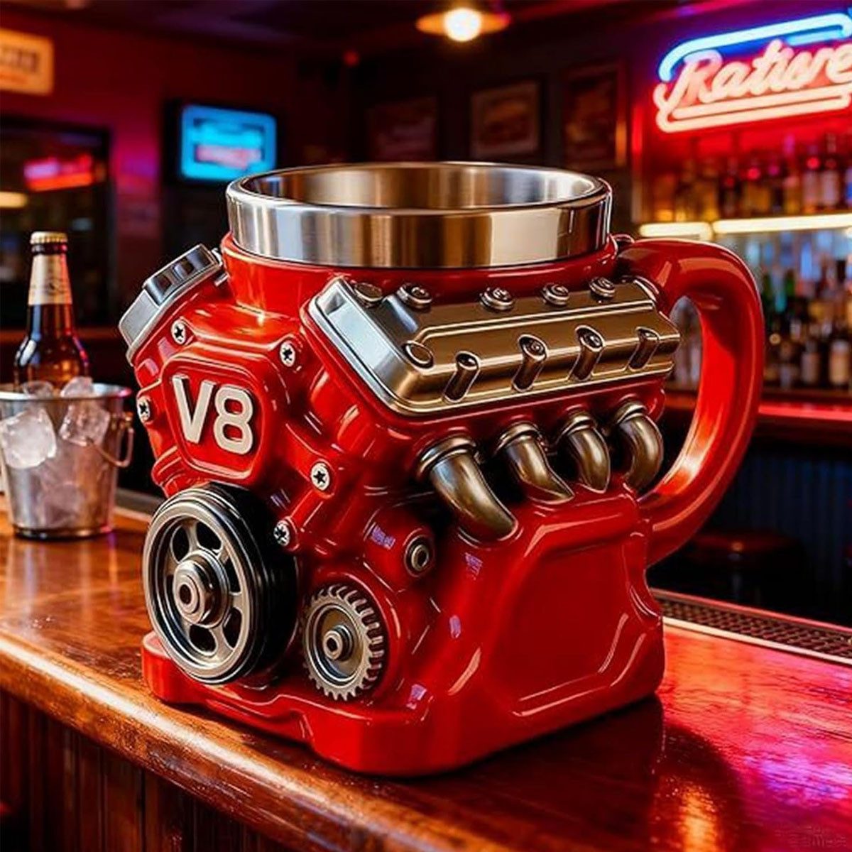 FELIXLEO Becher Edelstahlbecher V8 Design 295 ml für Auto Fans Geschenk, 1-tlg.