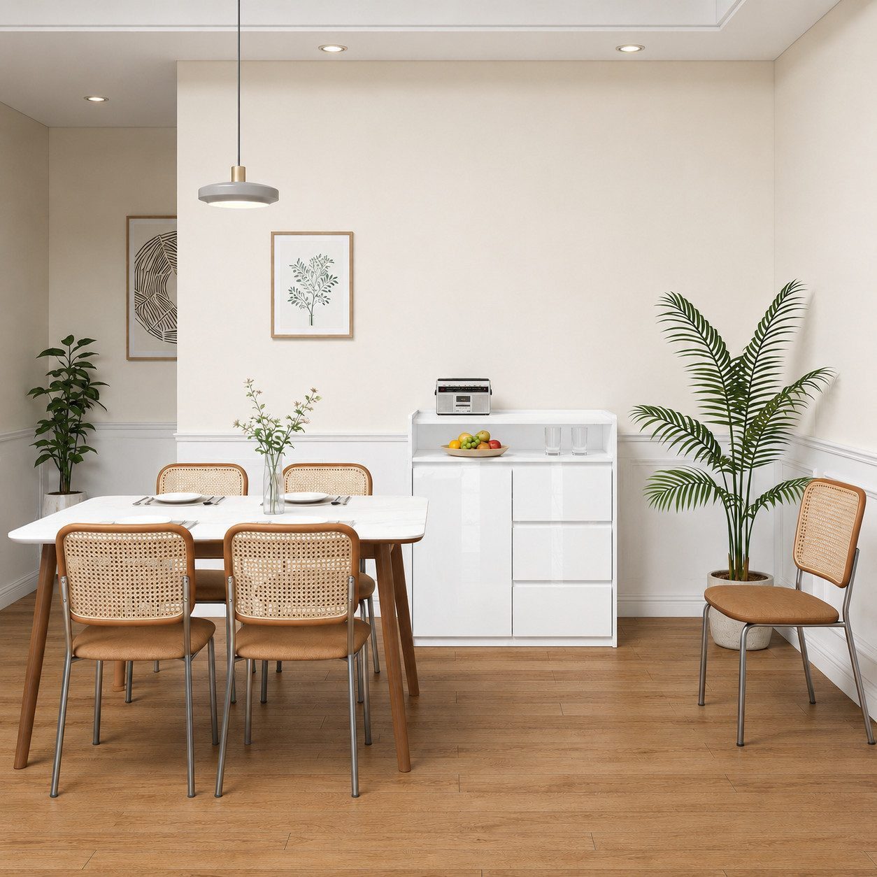 FUFU&GAGA Kommode Hochglanz Highboard mit 3 Schubladen, 110 cm hoch, mit LED-Beleuchtung
