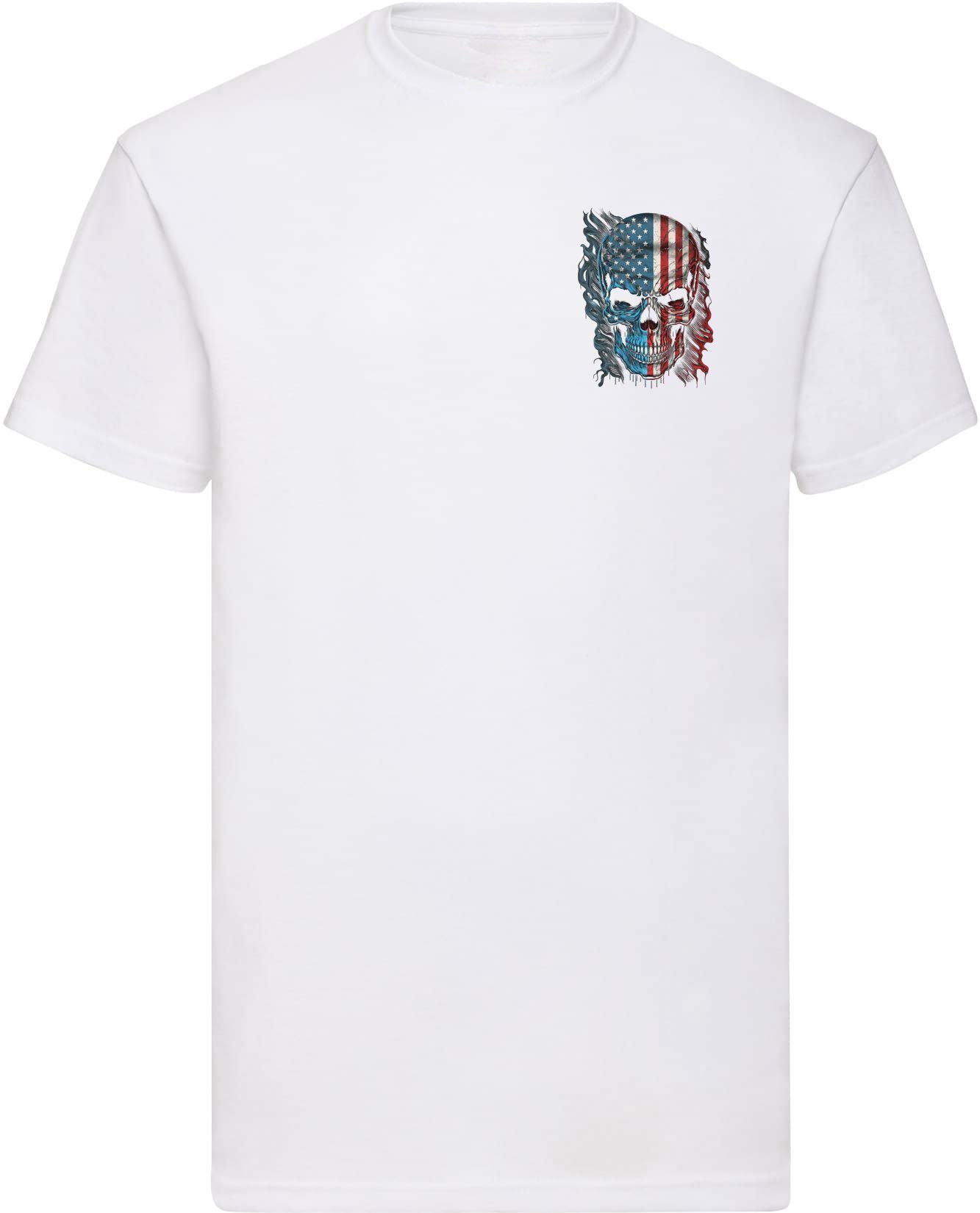 Banco T-Shirt Herren USA Totenkopf (39) mit Druck und 100% Baumwolle Print, 100% Baumwolle, Rundhals Weiß o.r.kl.