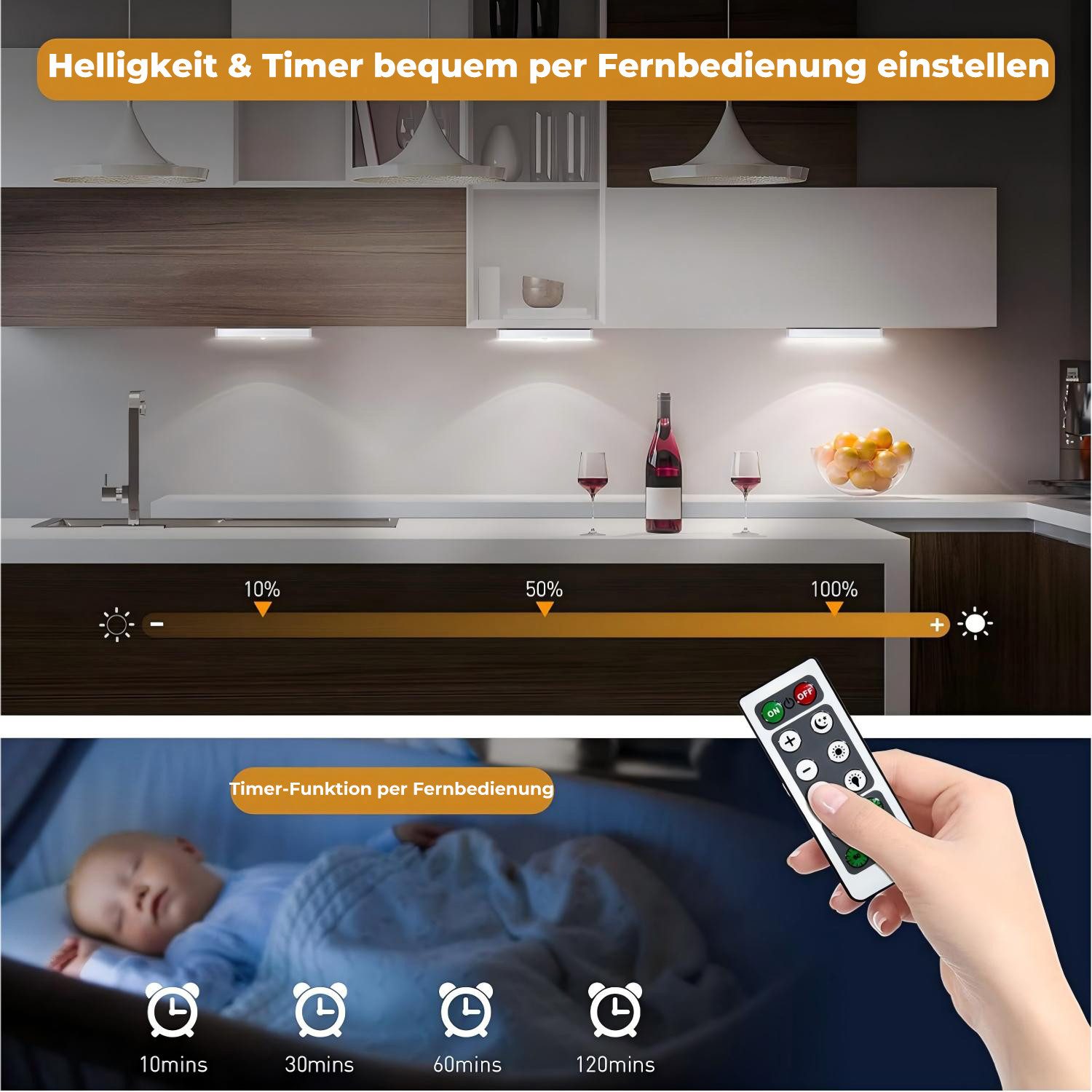 Xruiy LED Unterbauleuchte,3er Set mit Ladestation, 3 Farbtemperaturen, Akku 800mAh, Bewegungsmelder, Dimmbar mit Timer, Kabellos für Schrank & Küche