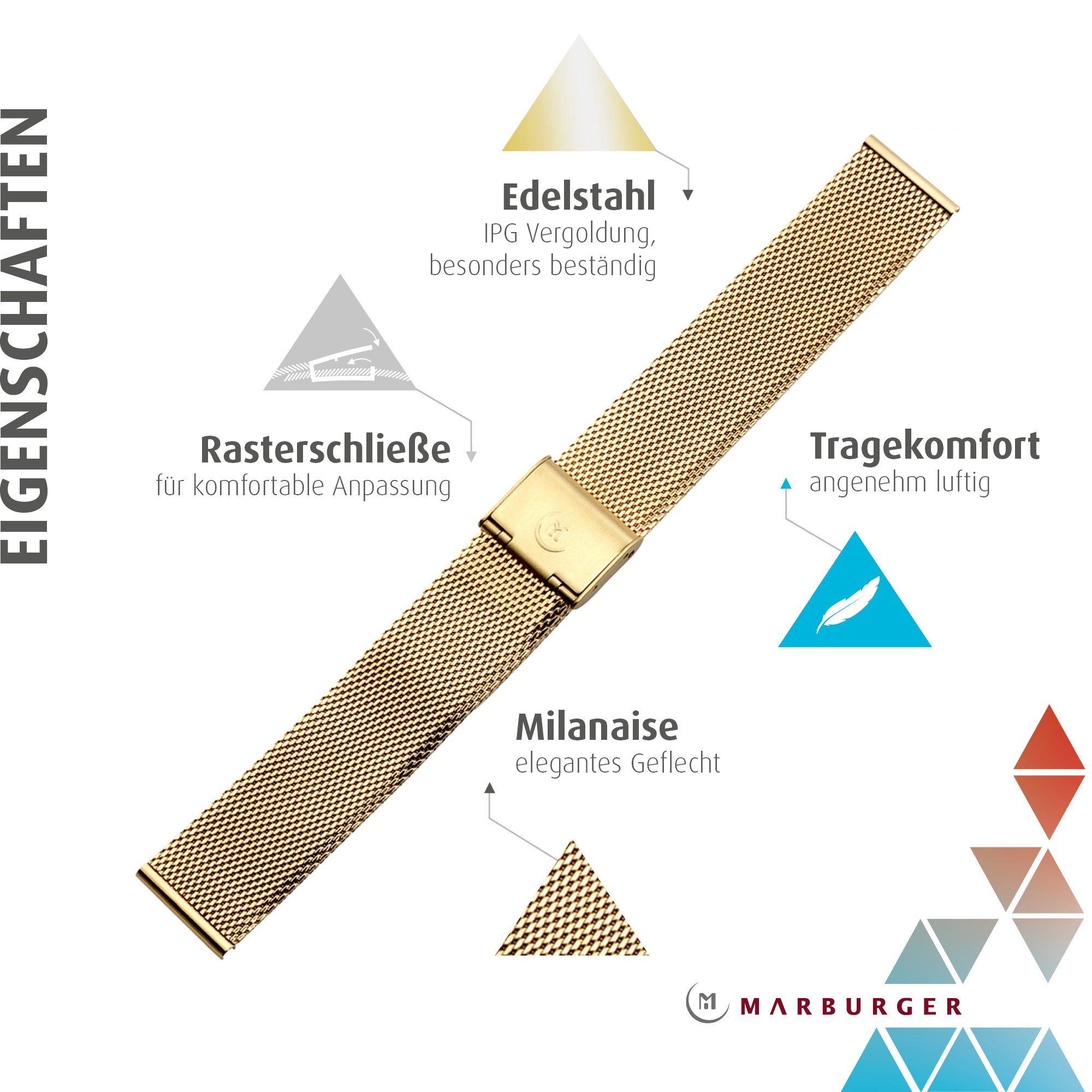 MARBURGER Uhrenarmband 18mm Edelstahl Gold Milanaise günstig online kaufen