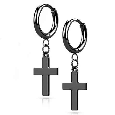 BUNGSA Ohrring-Set Creolen mit Kreuz-Anhänger schwarz aus Edelstahl für Damen (1 Paar (2 Stück), 2-tlg), Ohrschmuck Ohrringe