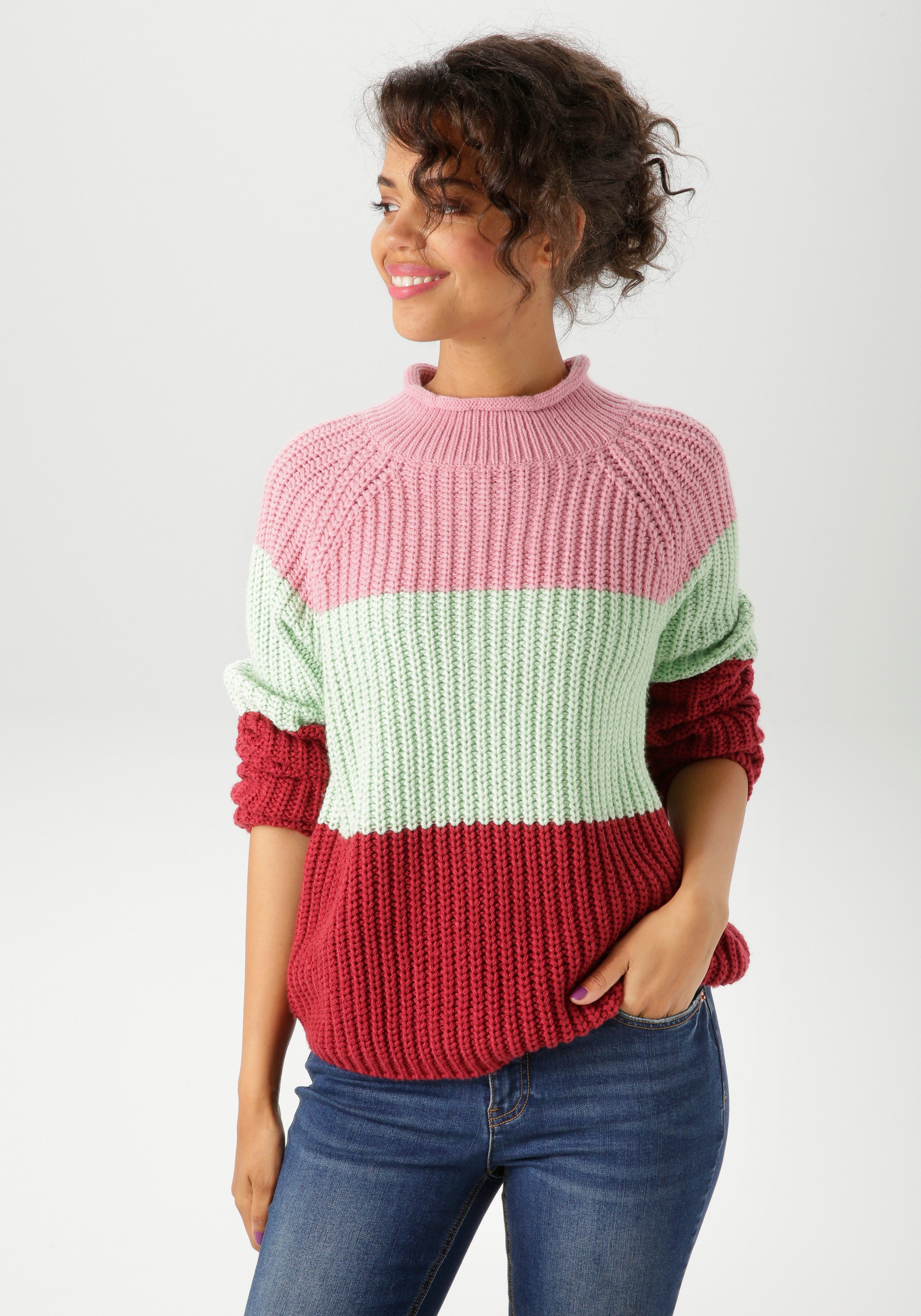 Aniston CASUAL Strickpullover im trendfarbigen Color-Blocking günstig online kaufen